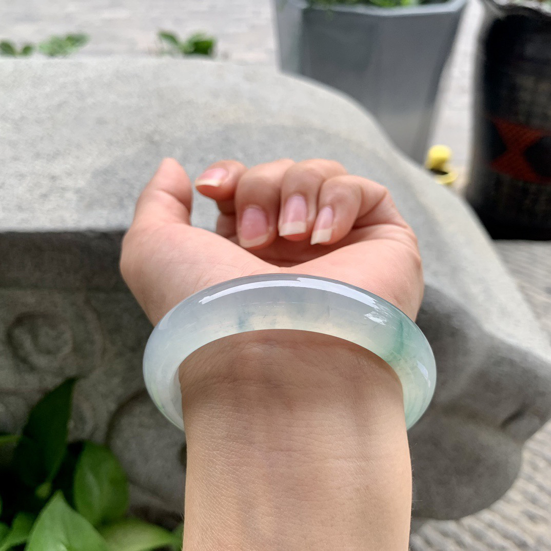 圈口55.2-12.4-8.4 【冰种飘绿正圈手镯】正圈55 56可戴