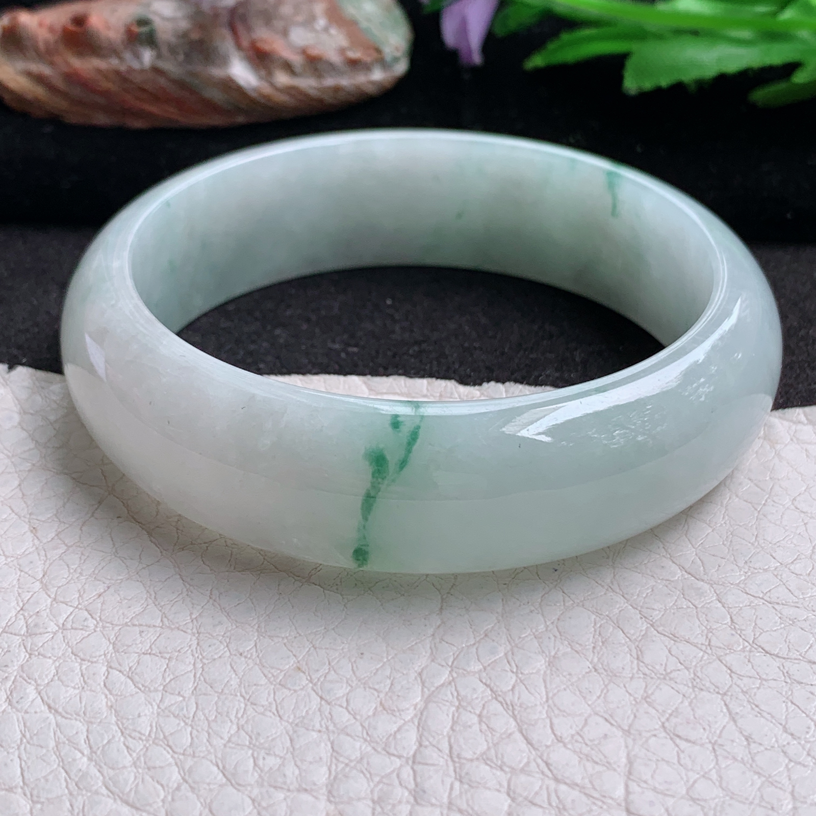 hy实拍58.5*17*7.5轮胎镯 天然缅甸翡翠a货手镯飘花大气正圈玉镯子