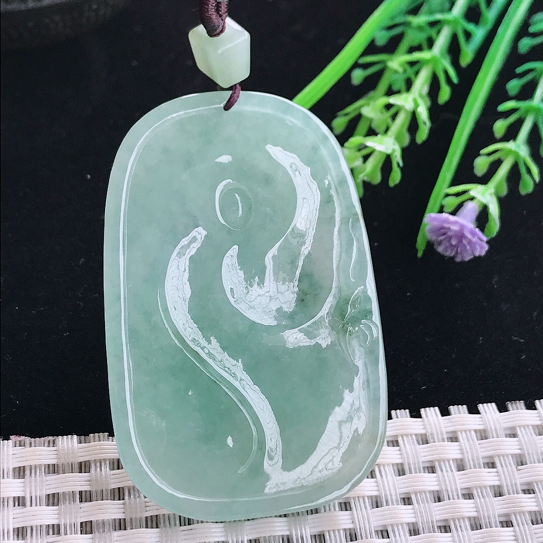 实拍A货翡翠55/35.8/6.2老坑冰润起胶冰晴四臂观音吊坠翡翠玉观音
