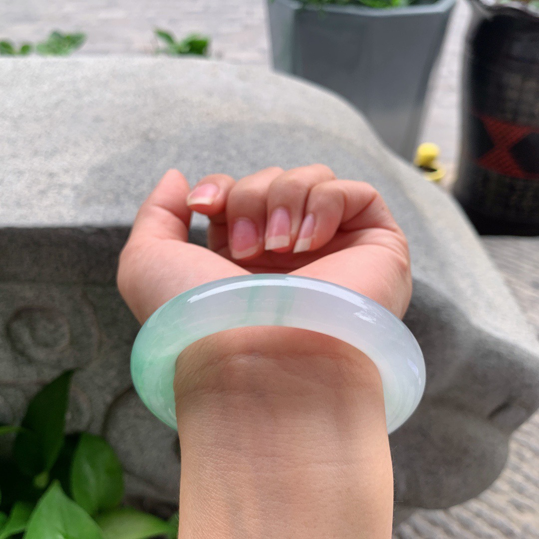 圈口54-11.4 【高冰甜绿圆条手镯】圆条54 55可戴