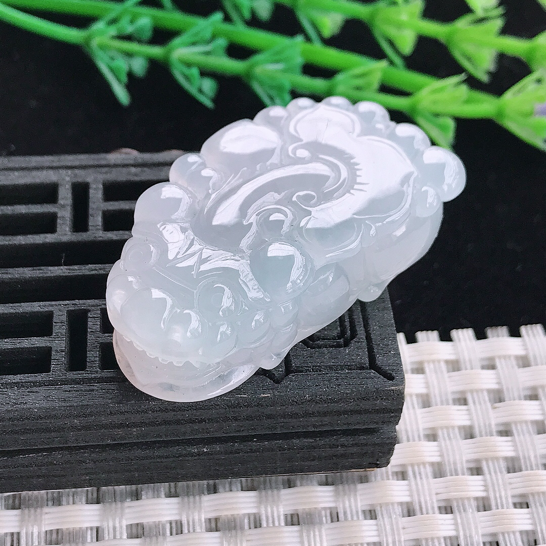 实拍A货翡翠39/21.3/12.3老坑冰胶果冻招财貔貅吊坠翡翠玉牌