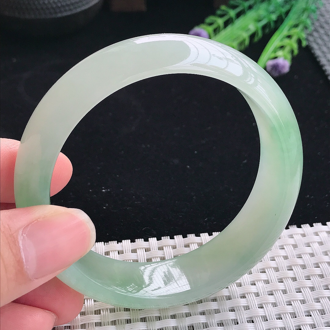 实拍A货翡翠60/18.1/8.3轮胎镯老坑冰胶果冻冰甜绿手镯翡翠宽边玉镯平安镯