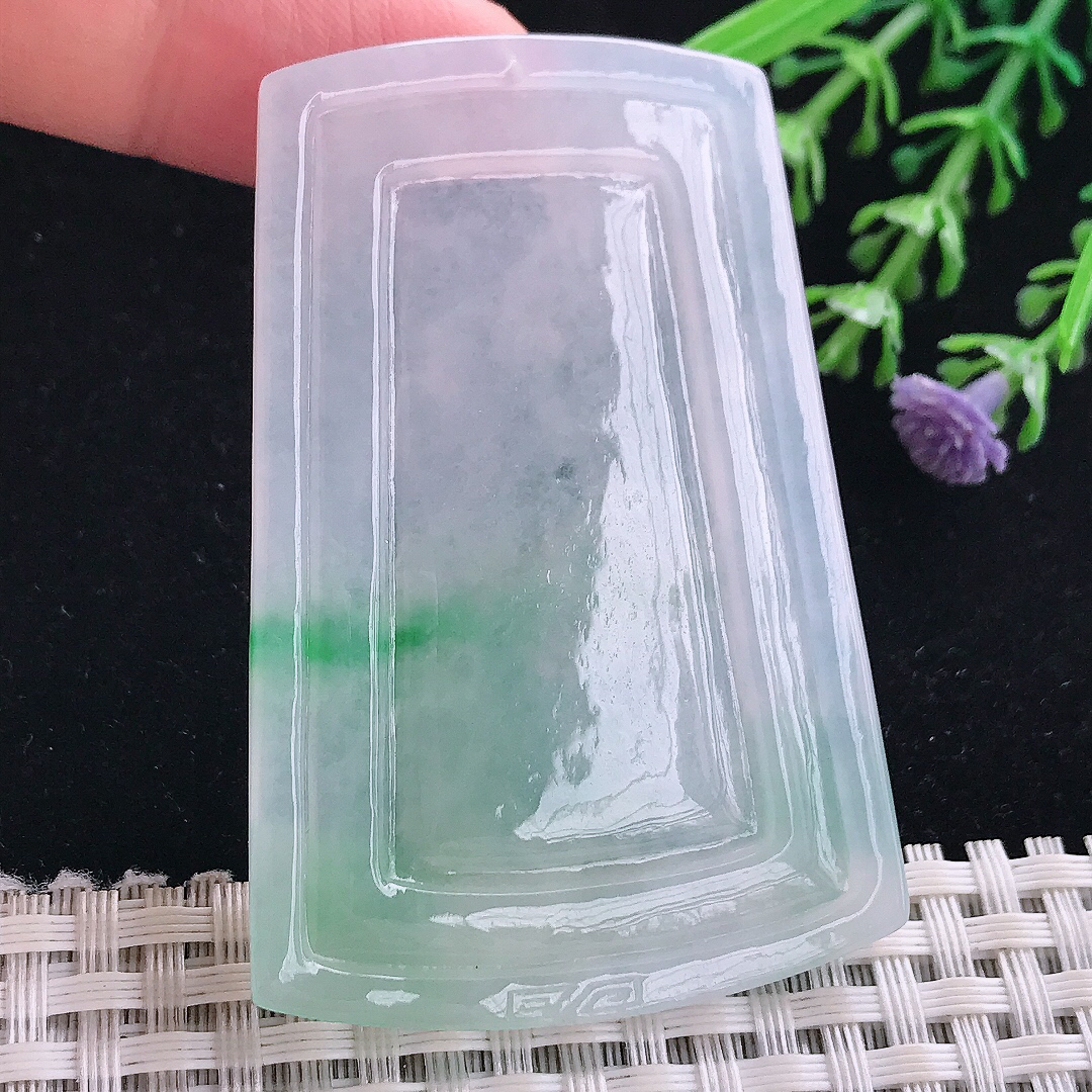 实拍A货翡翠60.6/41.5/5.7老坑冰胶果冻飘阳绿山水牌吊坠大好河山