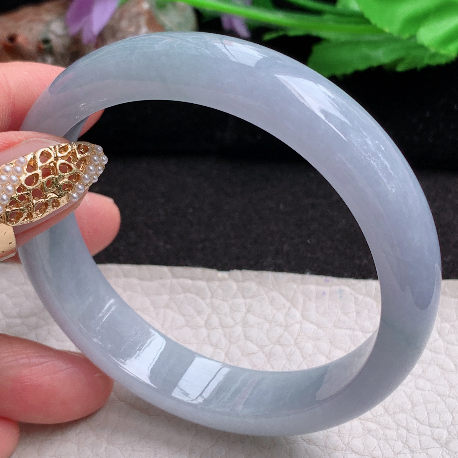 js实拍58.5*13*7.3平安镯 天然缅甸翡翠a货手镯冰紫正圈玉镯子