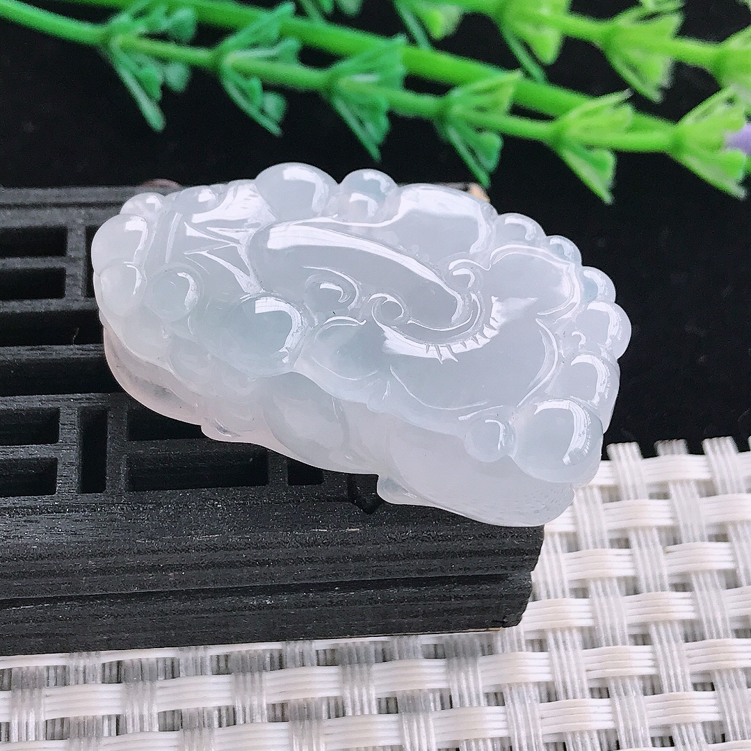 实拍A货翡翠39/21.3/12.3老坑冰胶果冻招财貔貅吊坠翡翠玉牌