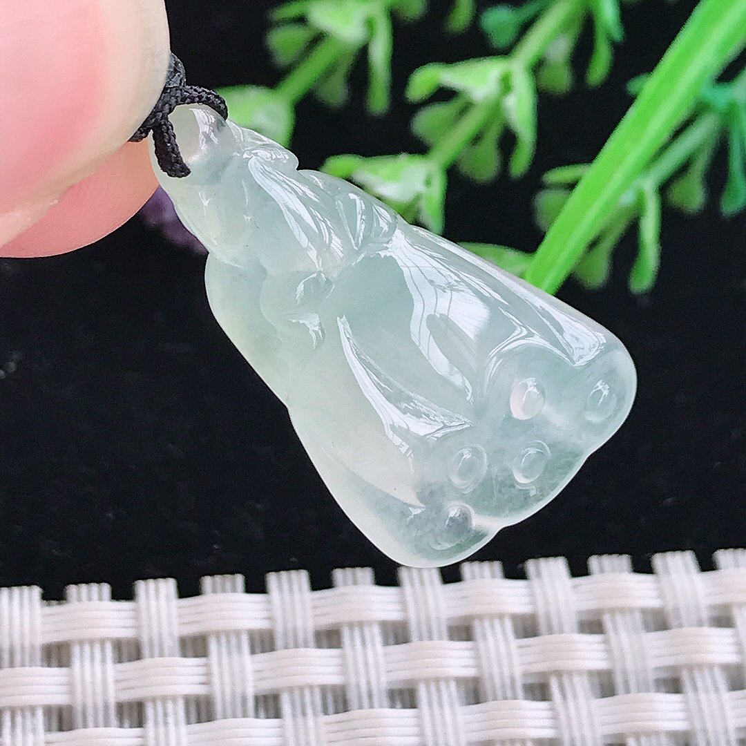 实拍A货翡翠30/17.2/7.3老坑冰胶果冻冰晴莲蓬吊坠翡翠玉坠