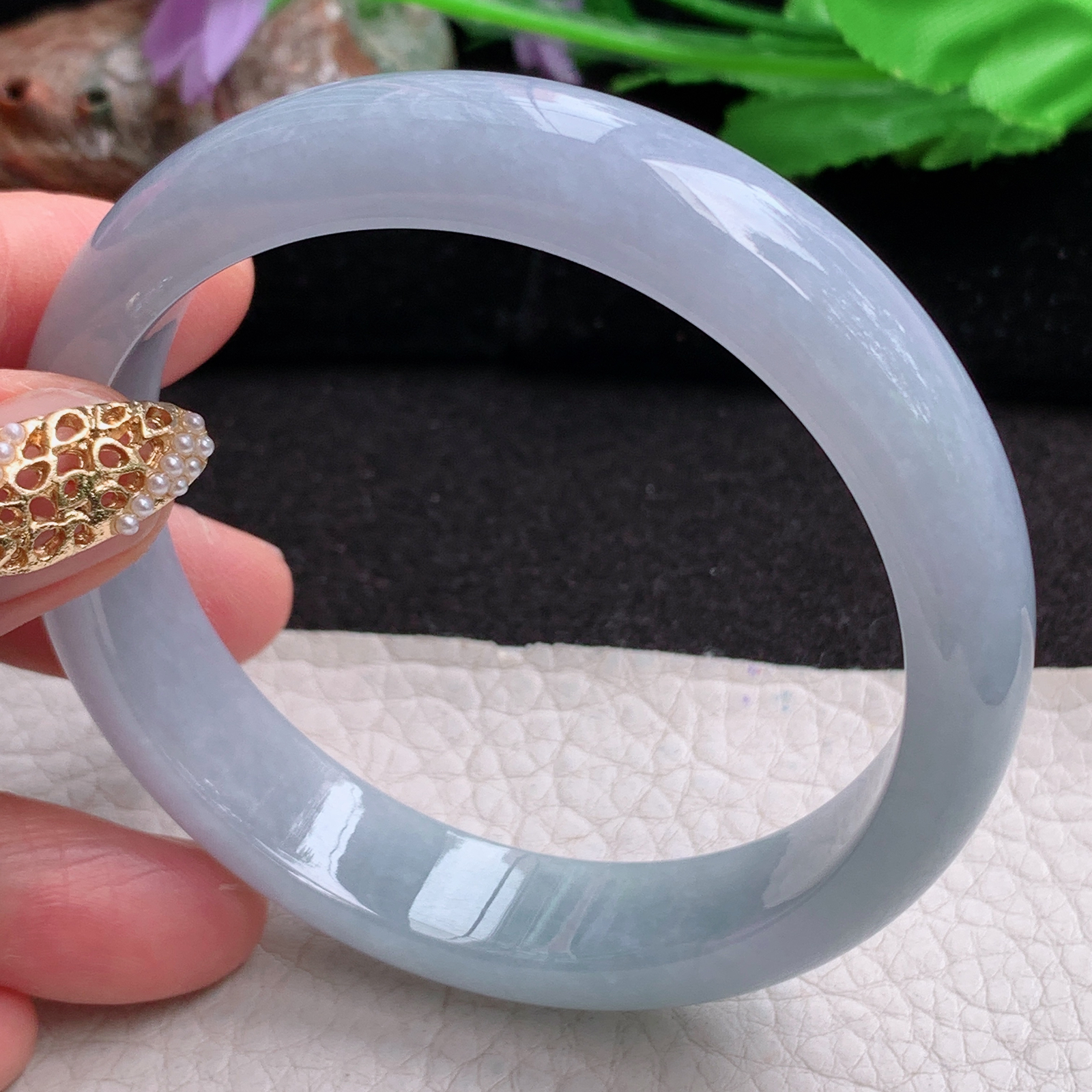 js实拍58.5*13*7.3平安镯 天然缅甸翡翠a货手镯冰紫正圈玉镯子