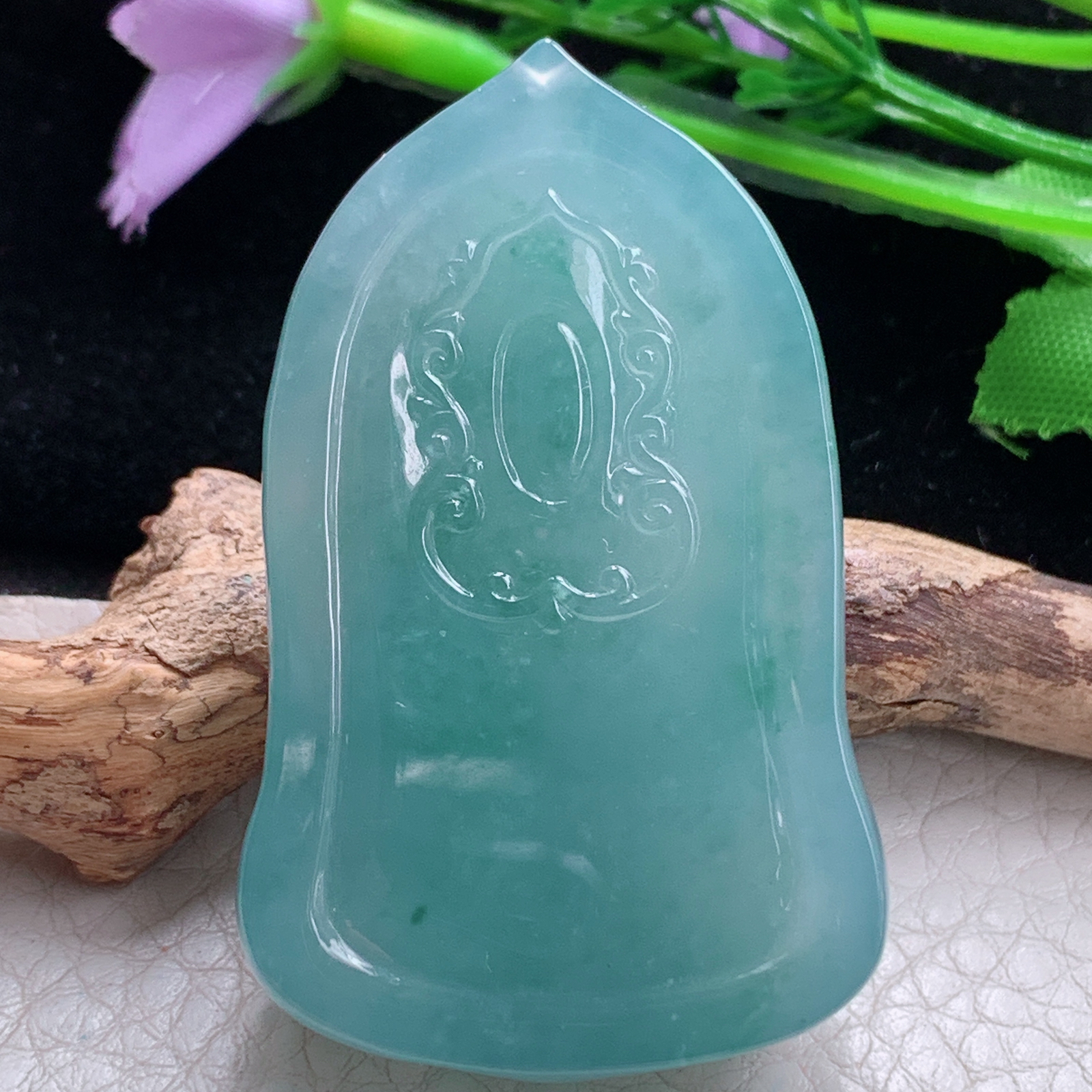 lz实拍52.5*32.3*13天然缅甸翡翠冰蓝持瓶观音 玉观音玉吊坠 玉挂件