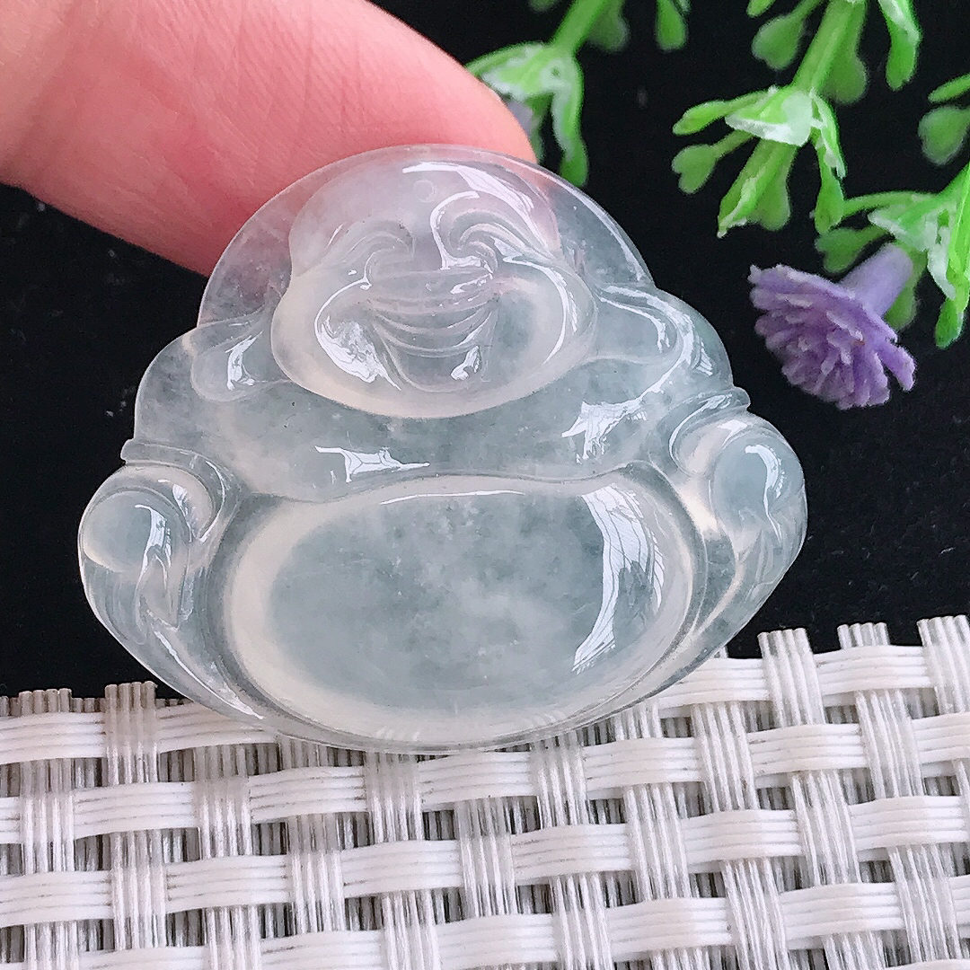 实拍A货翡翠30/35.7/5.7老坑冰种起胶佛公吊坠翡翠玉佛挂件