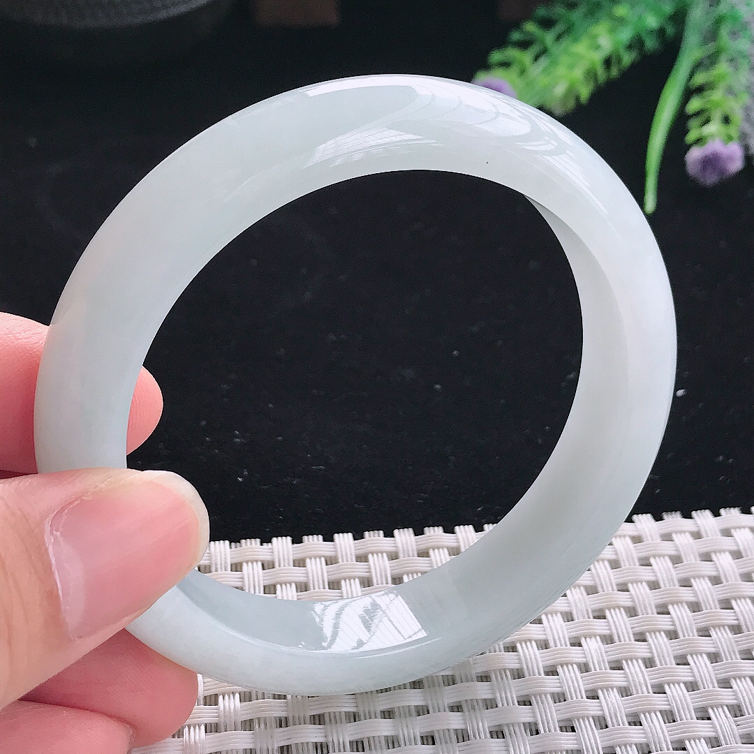 实拍A货翡翠57/12.6/8.7老坑冰润起胶冰晴手镯翡翠宽边玉镯平安镯美人镯