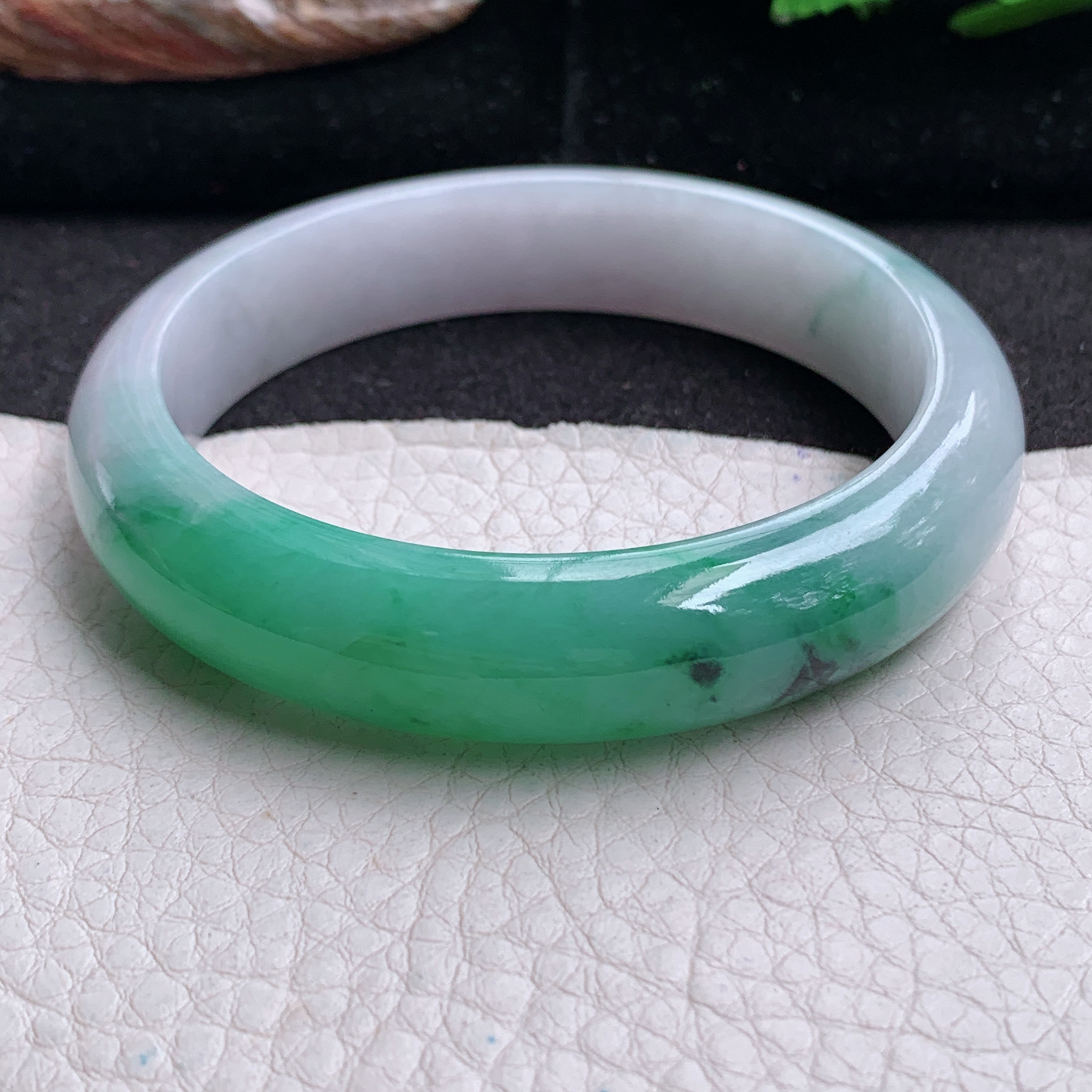 hy实拍55.5*12.7*5招财镯 天然缅甸翡翠a货手镯半山水正圈玉镯子