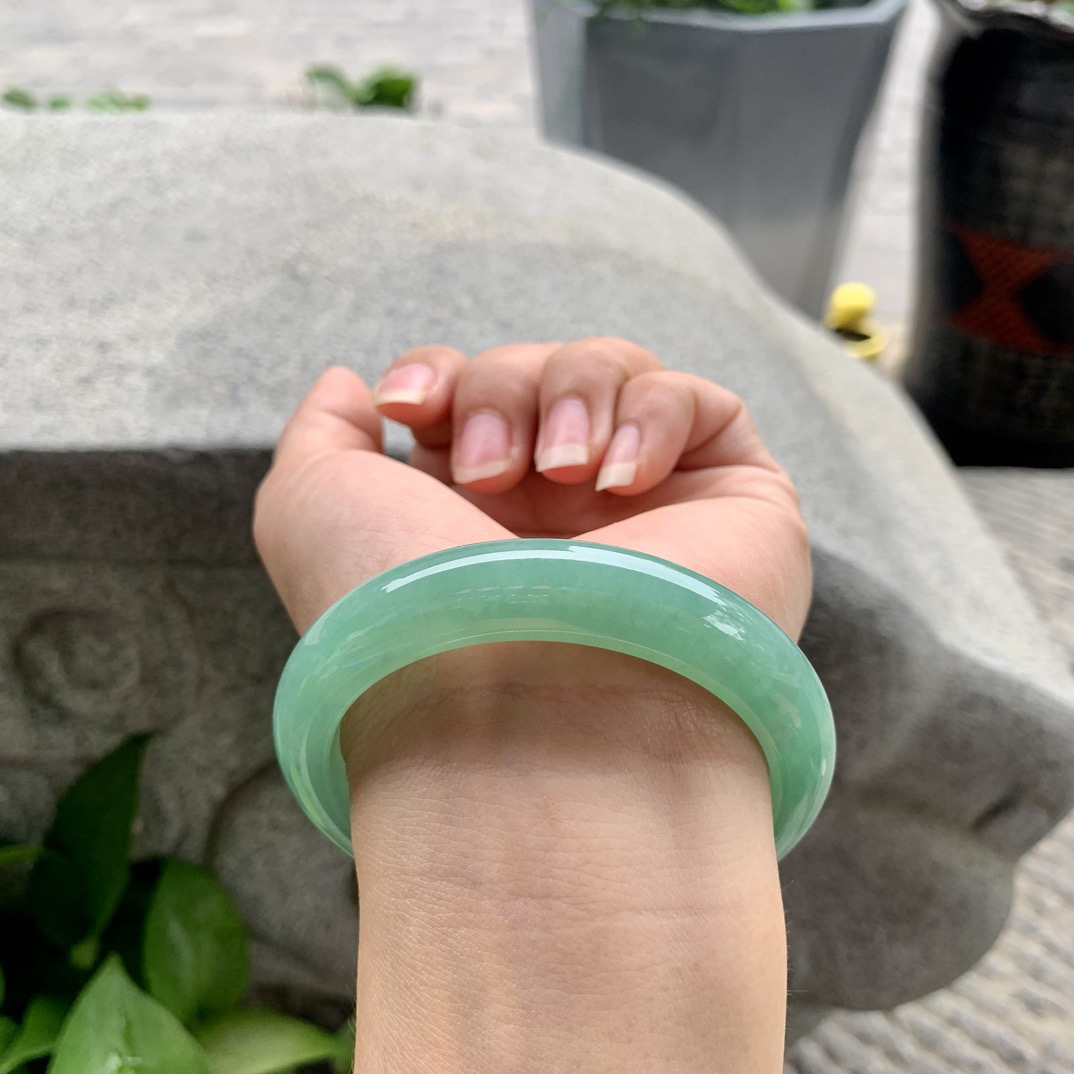 圈口56.3-12.2-8.5【满绿正圈手镯】正圈56 57可戴