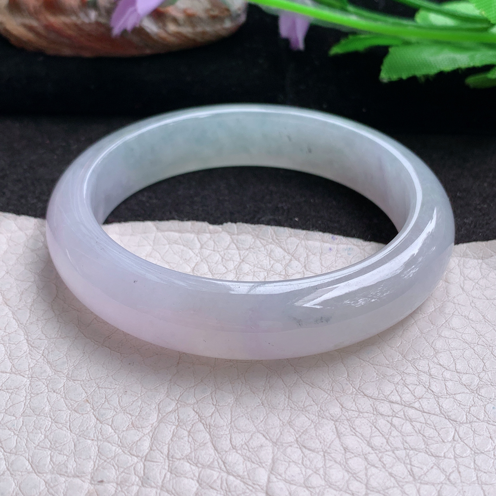 cc小圈口53.6*12*8平安镯 天然翡翠a货手镯淡冰紫正圈玉镯子