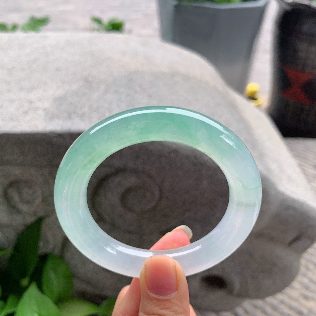 圈口54-11.4 【高冰甜绿圆条手镯】圆条54 55可戴