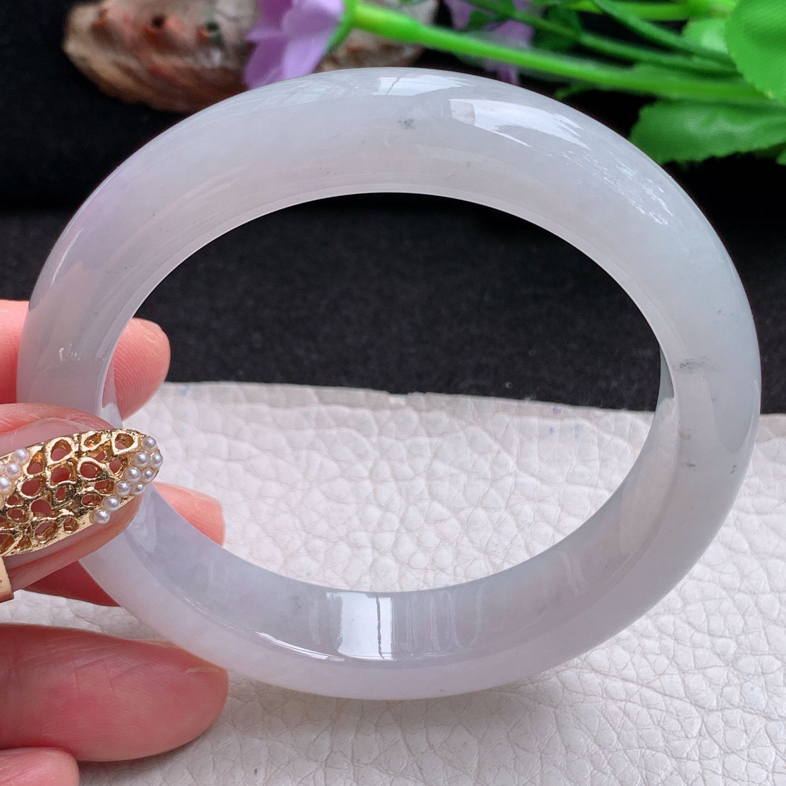 cc 实拍57*12.5*8.8平安镯 天然翡翠a货手镯淡紫冰胶正圈玉镯子