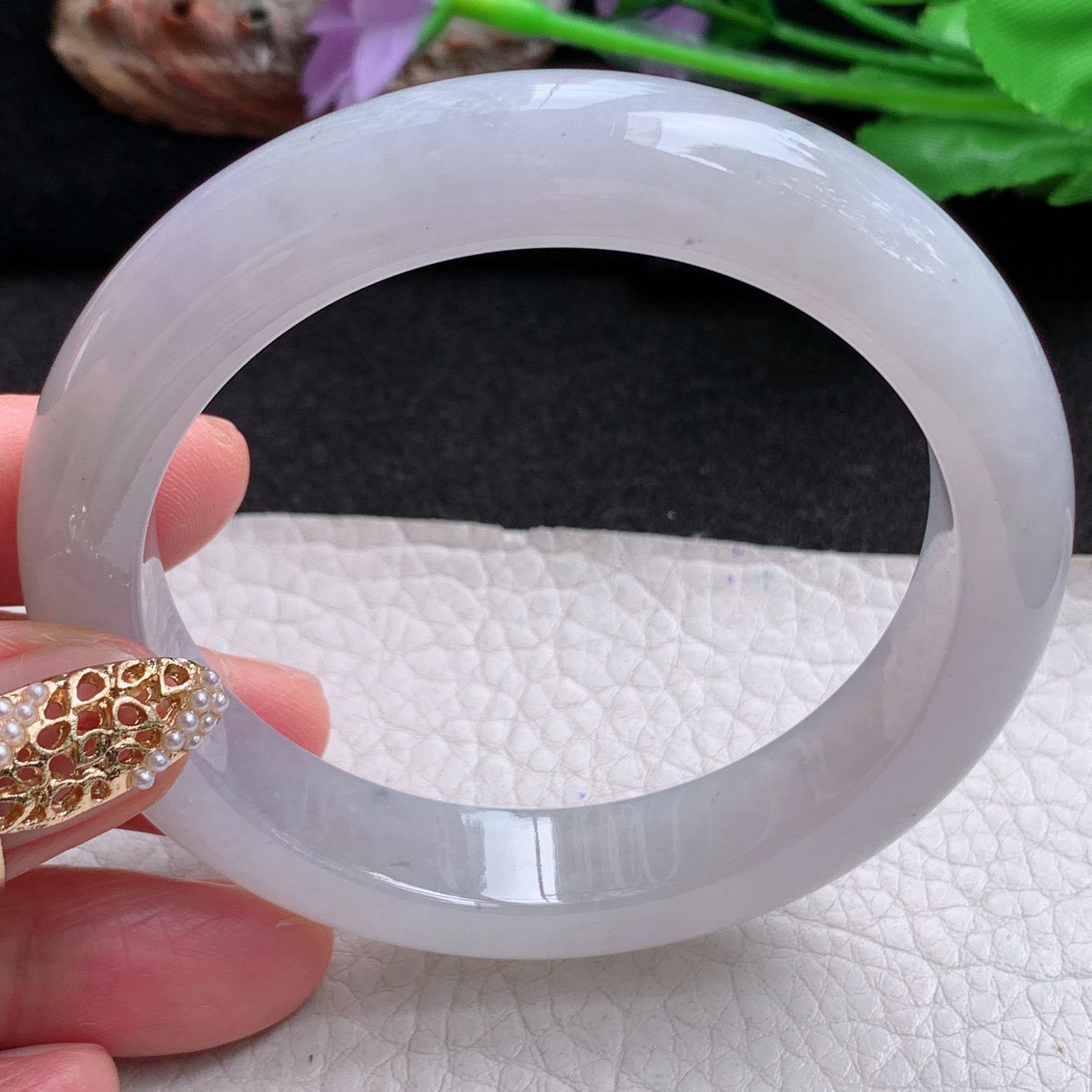 cc 实拍57*12.5*8.8平安镯 天然翡翠a货手镯淡紫冰胶正圈玉镯子