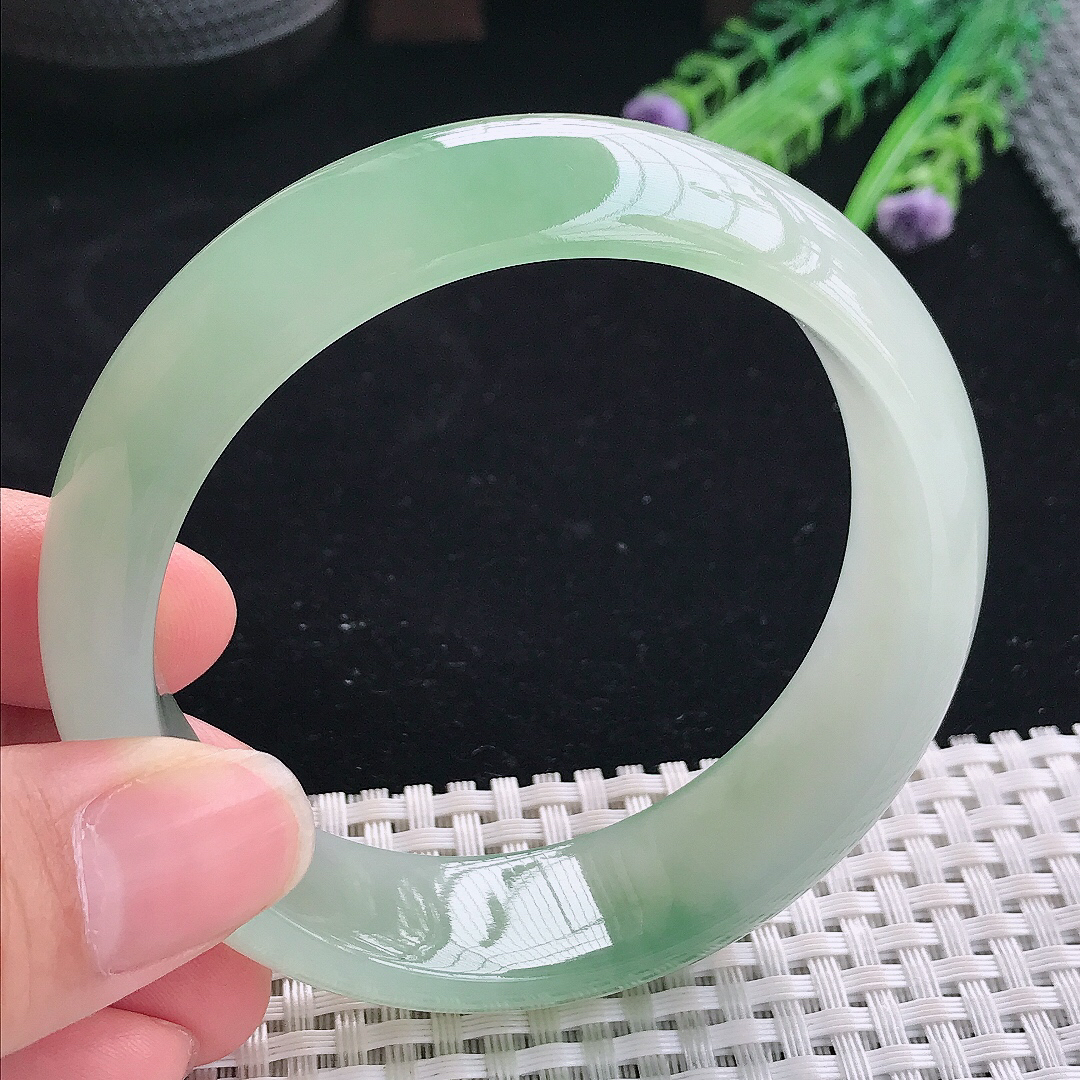 实拍A货翡翠60/18.1/8.3轮胎镯老坑冰胶果冻冰甜绿手镯翡翠宽边玉镯平安镯