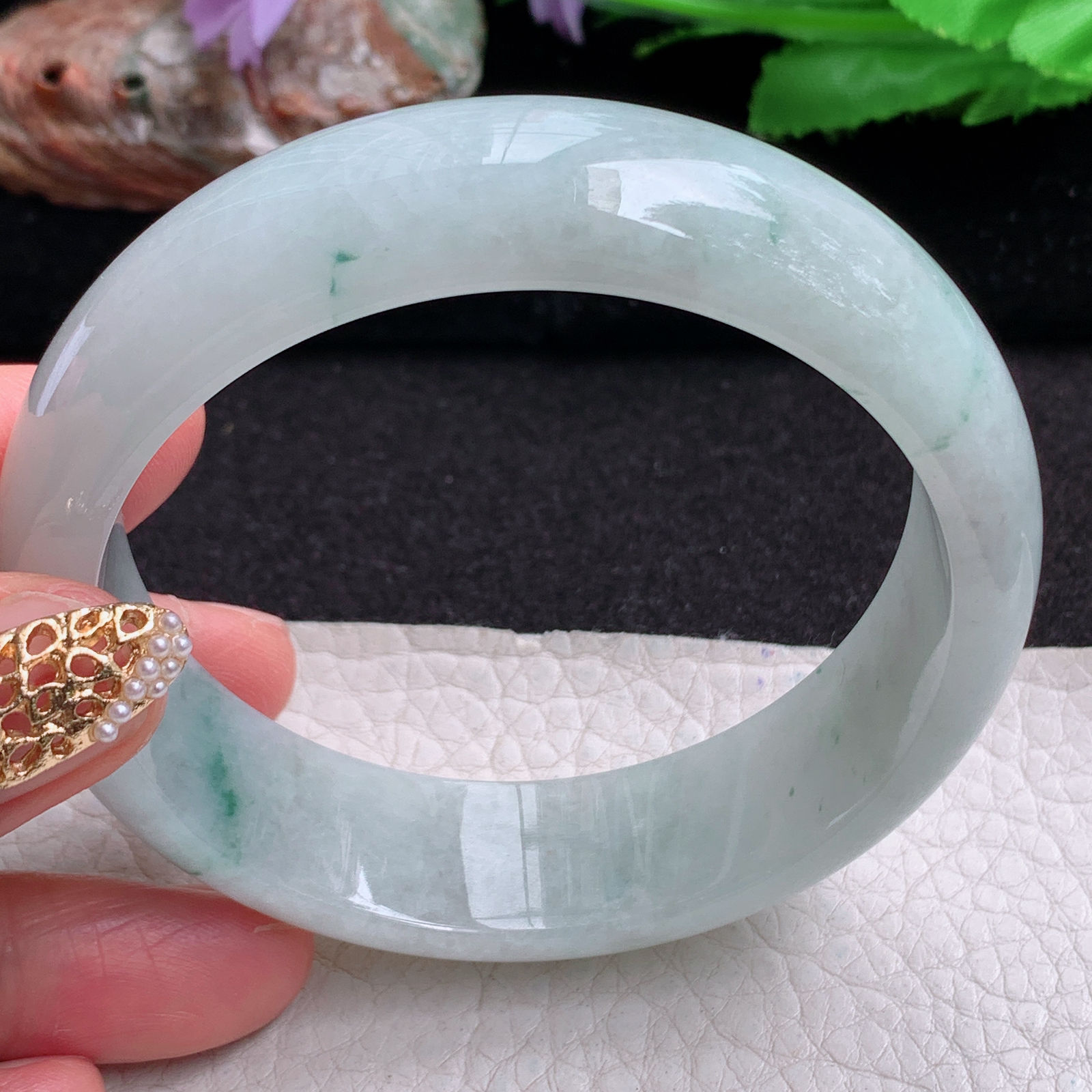 hy实拍58.5*17*7.5轮胎镯 天然缅甸翡翠a货手镯飘花大气正圈玉镯子