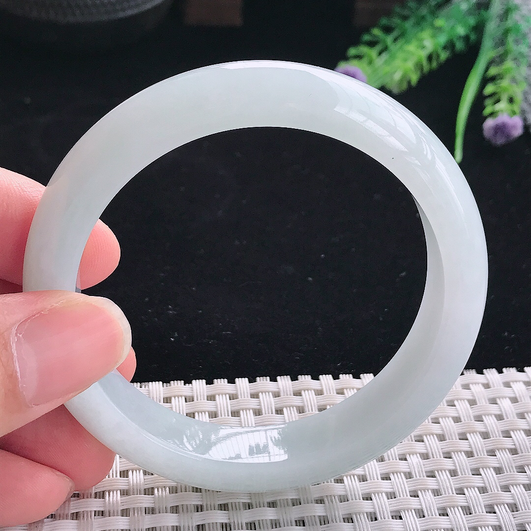 实拍A货翡翠57/12.6/8.7老坑冰润起胶冰晴手镯翡翠宽边玉镯平安镯美人镯