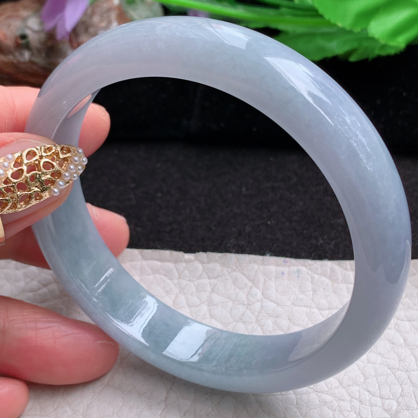 js实拍58.5*13*7.3平安镯 天然缅甸翡翠a货手镯冰紫正圈玉镯子