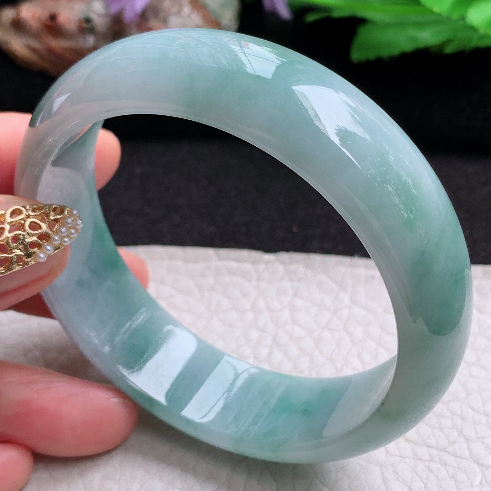 js实拍58.5*17.8*7.4轮胎镯 天然缅甸翡翠a货手镯飘花大气正圈玉镯子