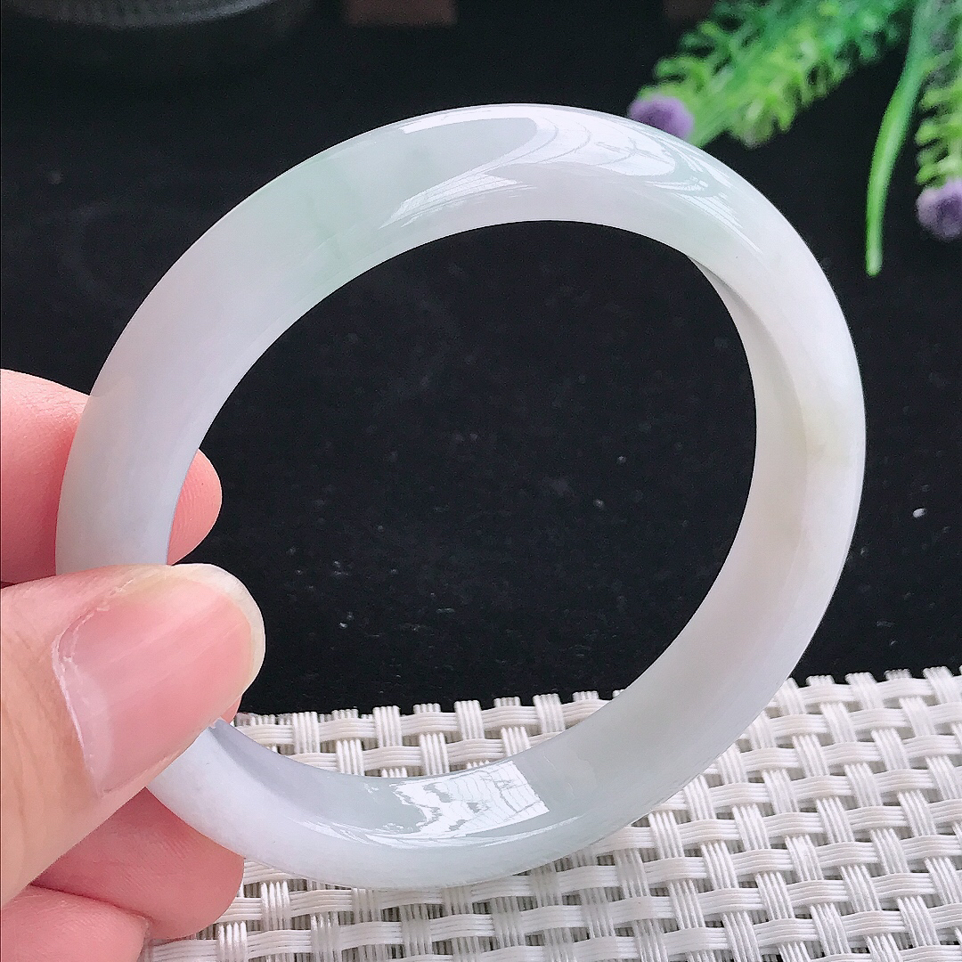 实拍A货翡翠57/11.5/7.8老坑冰润起胶飘花手镯翡翠宽边玉镯平安镯美人镯