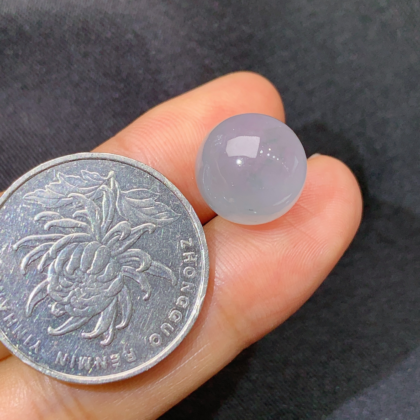 冰淡紫罗兰圆珠，镶嵌佳品，冰润细腻，种水足，Be 直径12.2