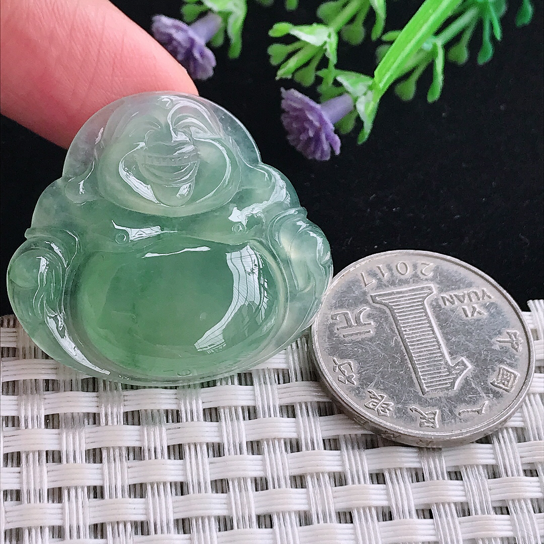 实拍A货翡翠31.8/35.2/5.7老坑冰胶果冻冰晴满绿佛公吊坠翡翠玉佛