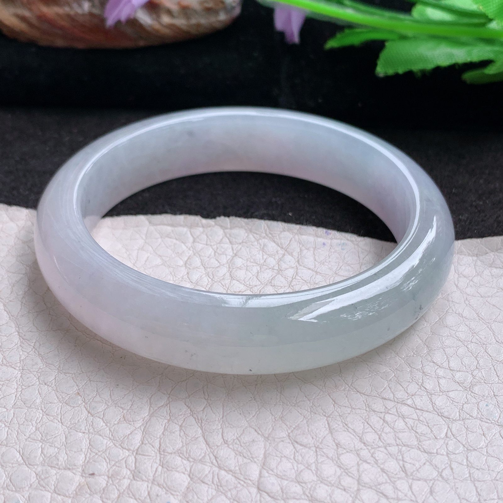 cc小圈口53.6*12*8平安镯 天然翡翠a货手镯淡冰紫正圈玉镯子