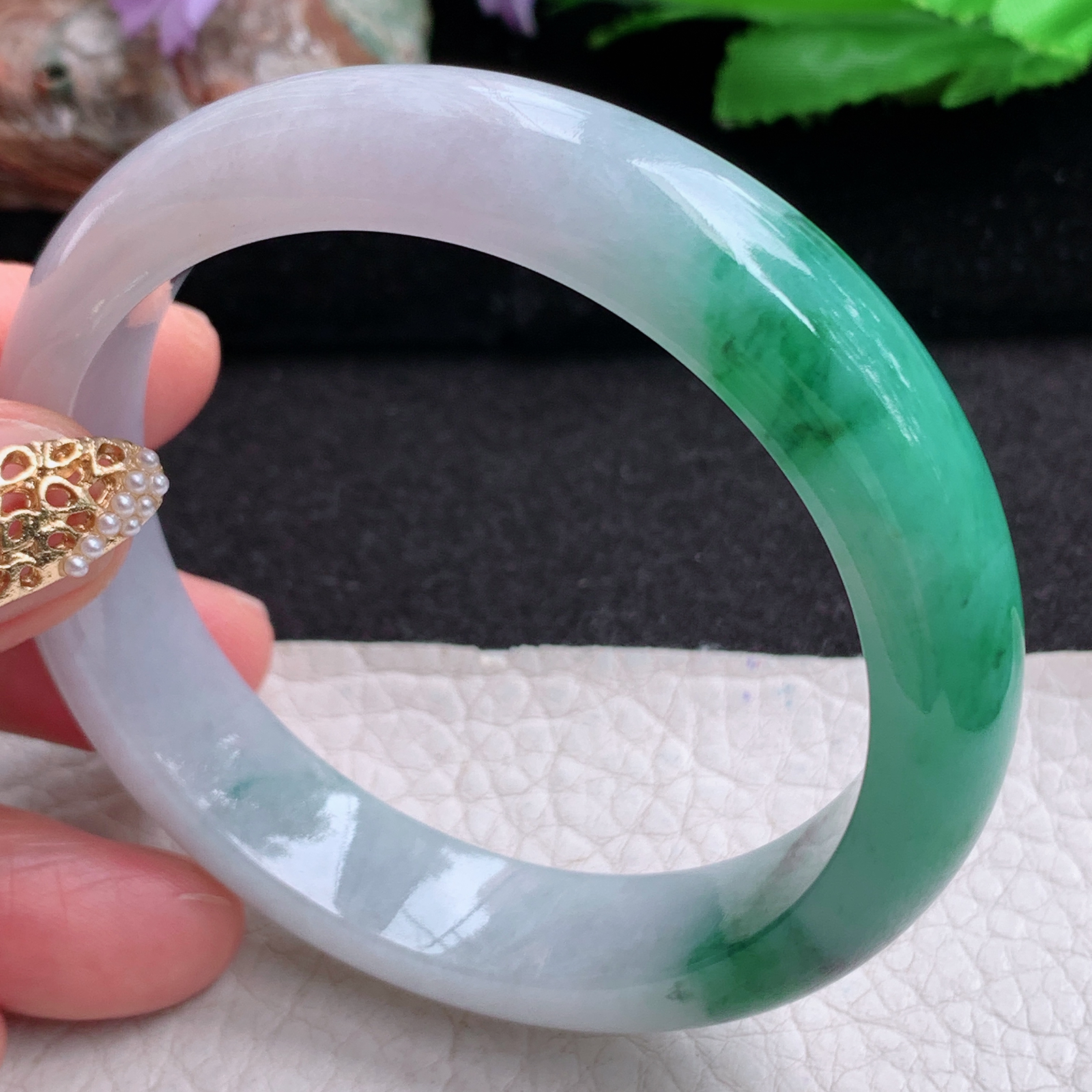 hy实拍55.5*12.7*5招财镯 天然缅甸翡翠a货手镯半山水正圈玉镯子