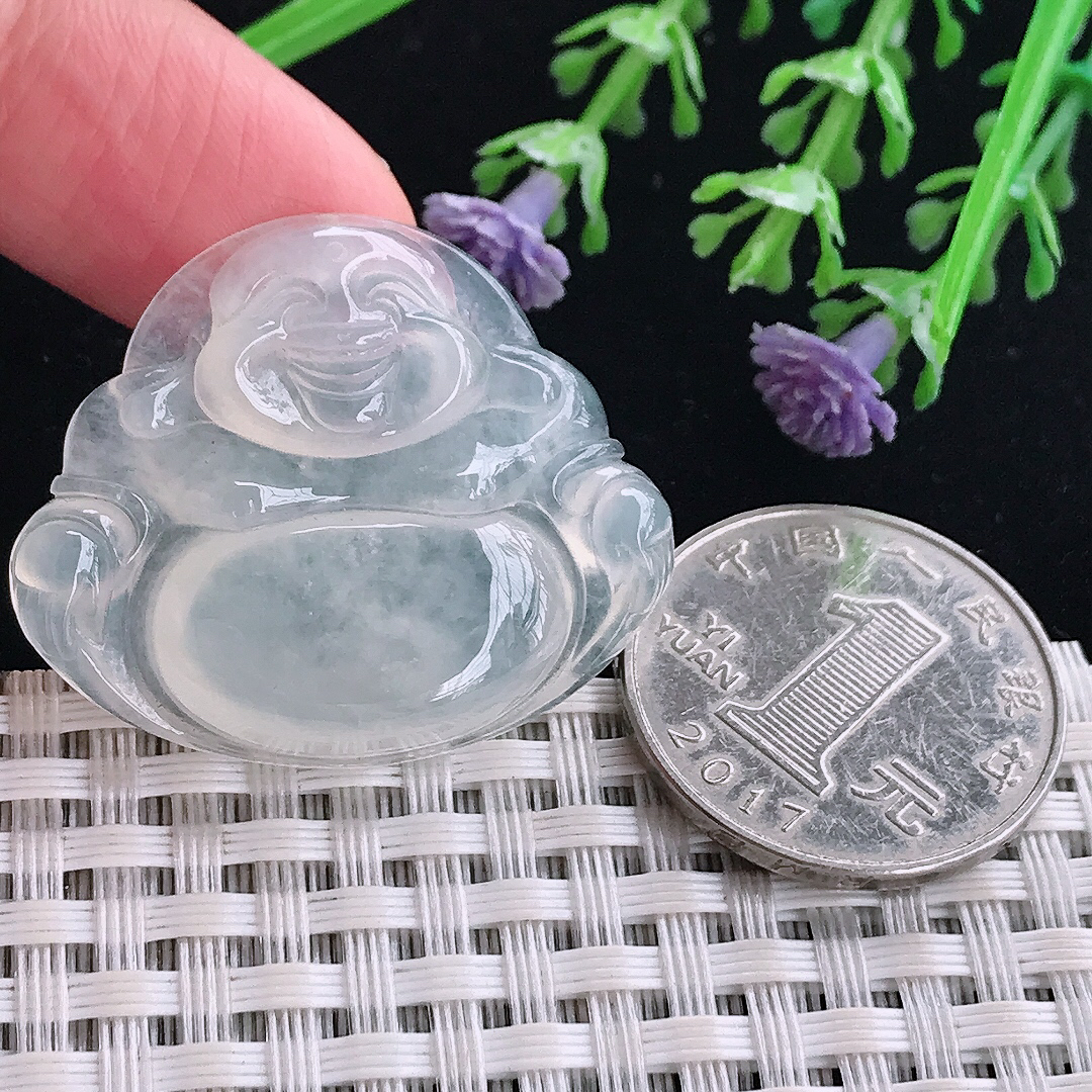 实拍A货翡翠30/35.7/5.7老坑冰种起胶佛公吊坠翡翠玉佛挂件