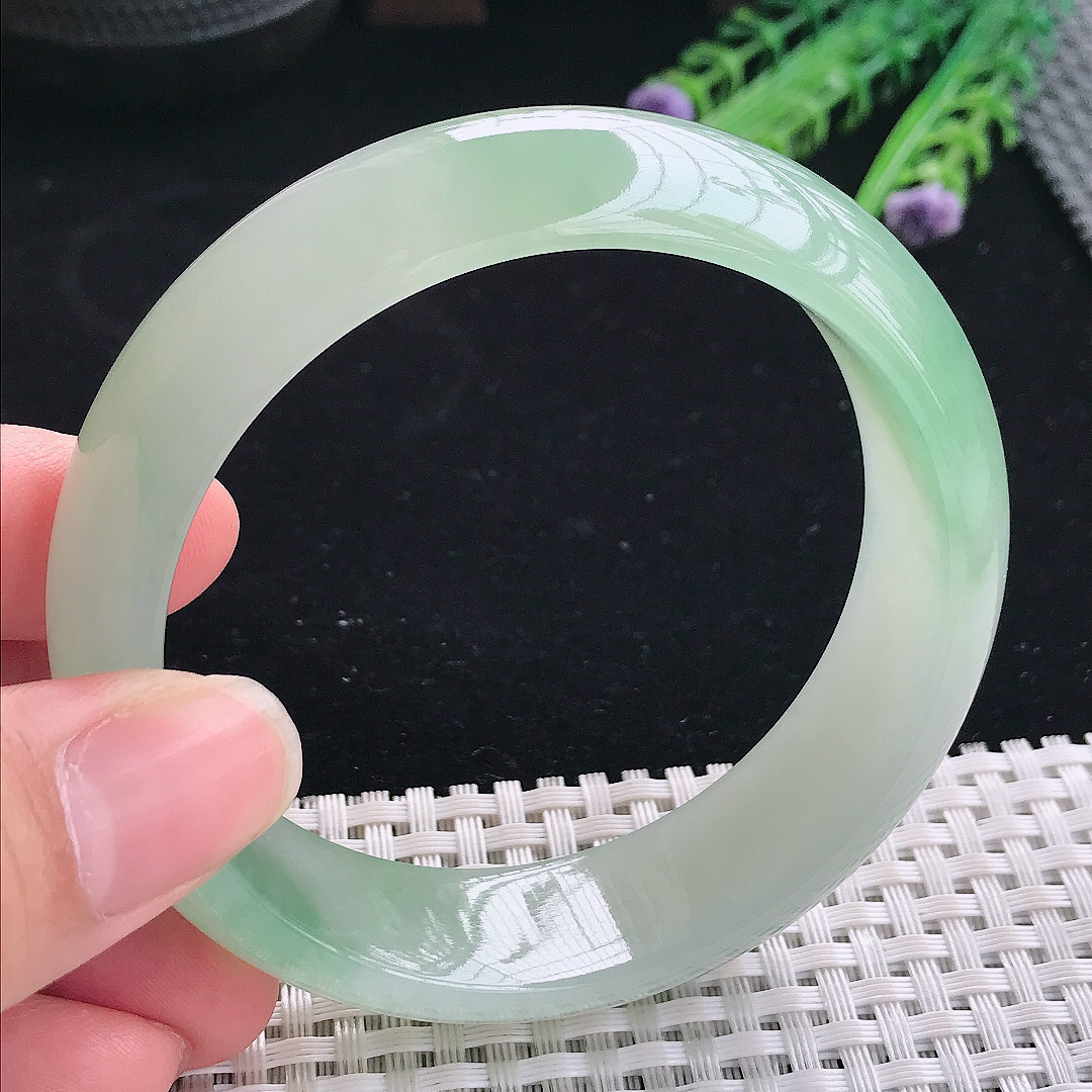 实拍A货翡翠60/18.1/8.3轮胎镯老坑冰胶果冻冰甜绿手镯翡翠宽边玉镯平安镯