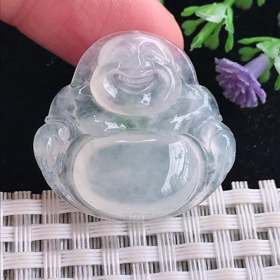 实拍A货翡翠28.3/29.7/6.4老坑冰种起光佛公吊坠翡翠玉牌