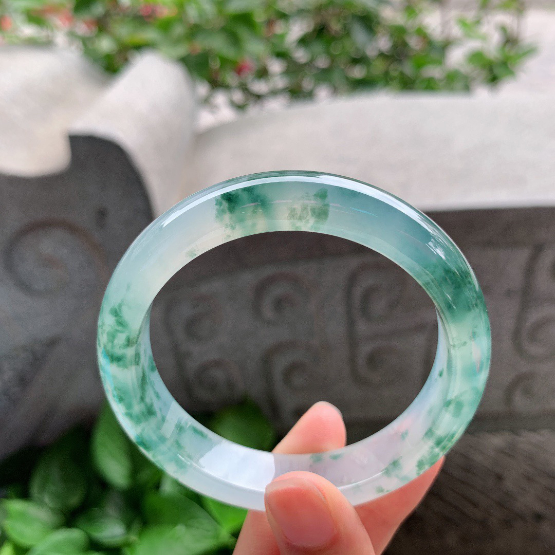 圈口 56.3-12.8-8.3【高冰飘花正圈手镯】正圈56 57可戴