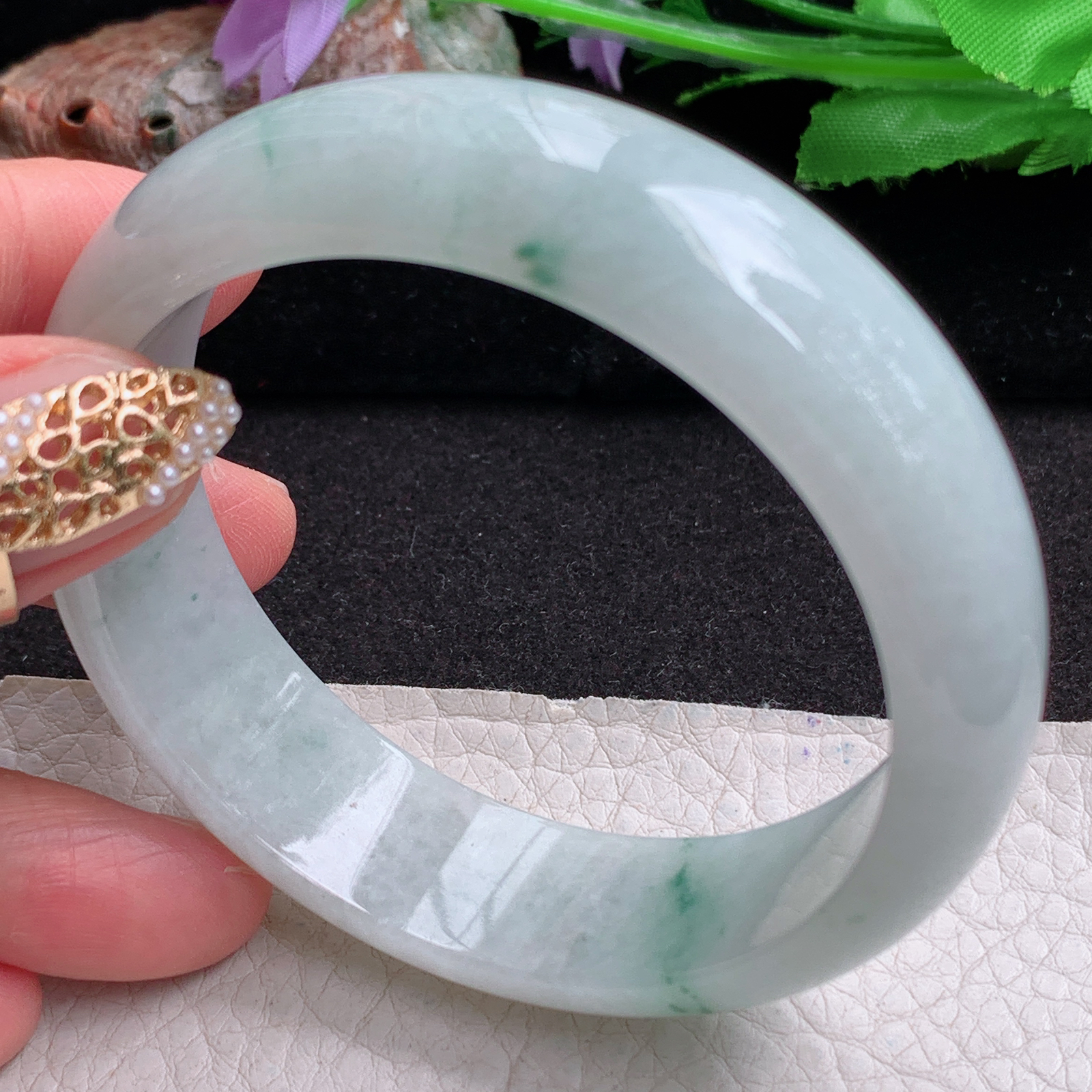 hy实拍58.5*17*7.5轮胎镯 天然缅甸翡翠a货手镯飘花大气正圈玉镯子