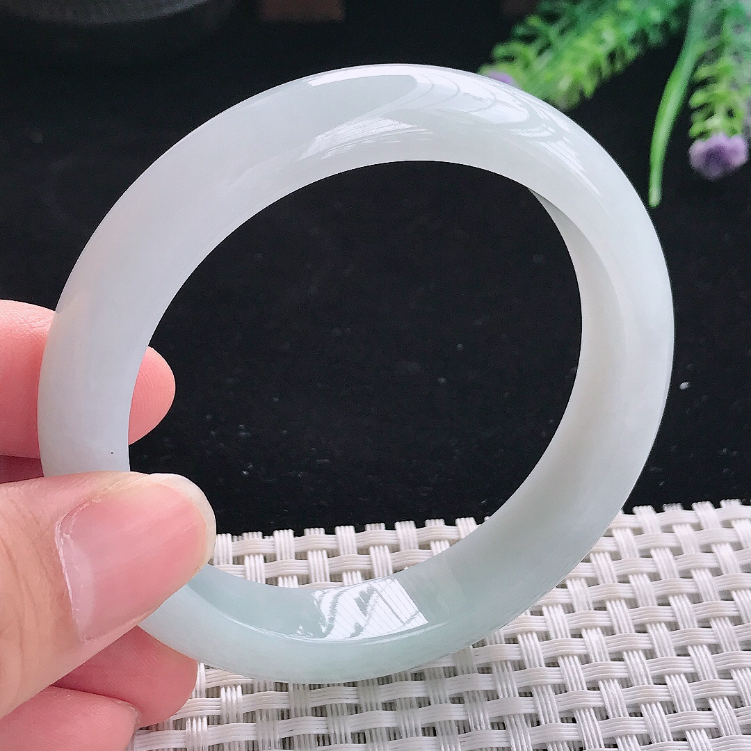 实拍A货翡翠57/12.6/8.7老坑冰润起胶冰晴手镯翡翠宽边玉镯平安镯美人镯