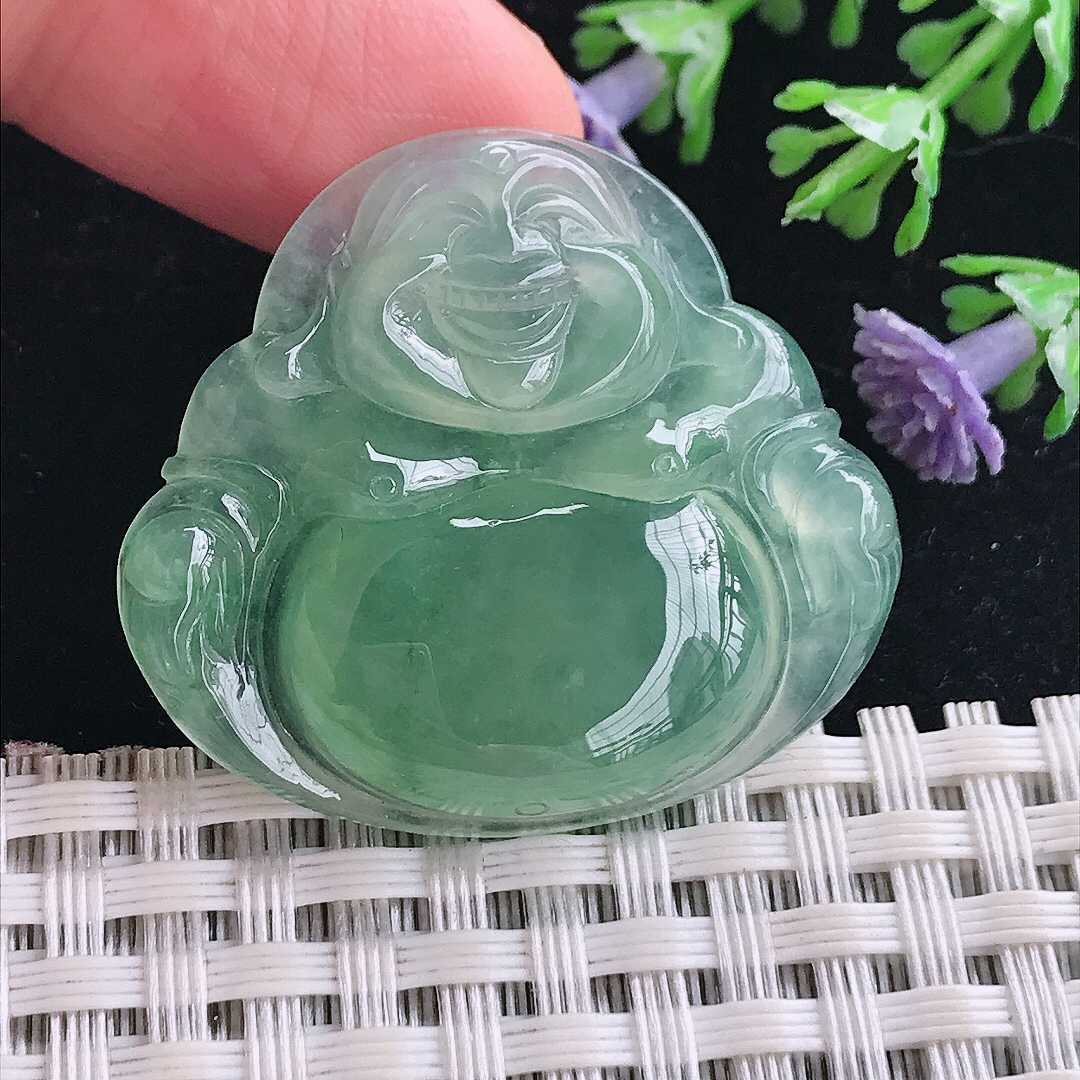 实拍A货翡翠31.8/35.2/5.7老坑冰胶果冻冰晴满绿佛公吊坠翡翠玉佛