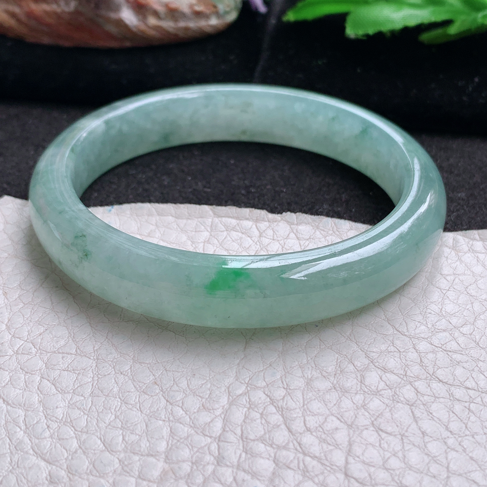 zjf实拍56*11.3*7.5平安镯 天然缅甸翡翠a货手镯冰润飘绿花正圈玉镯子