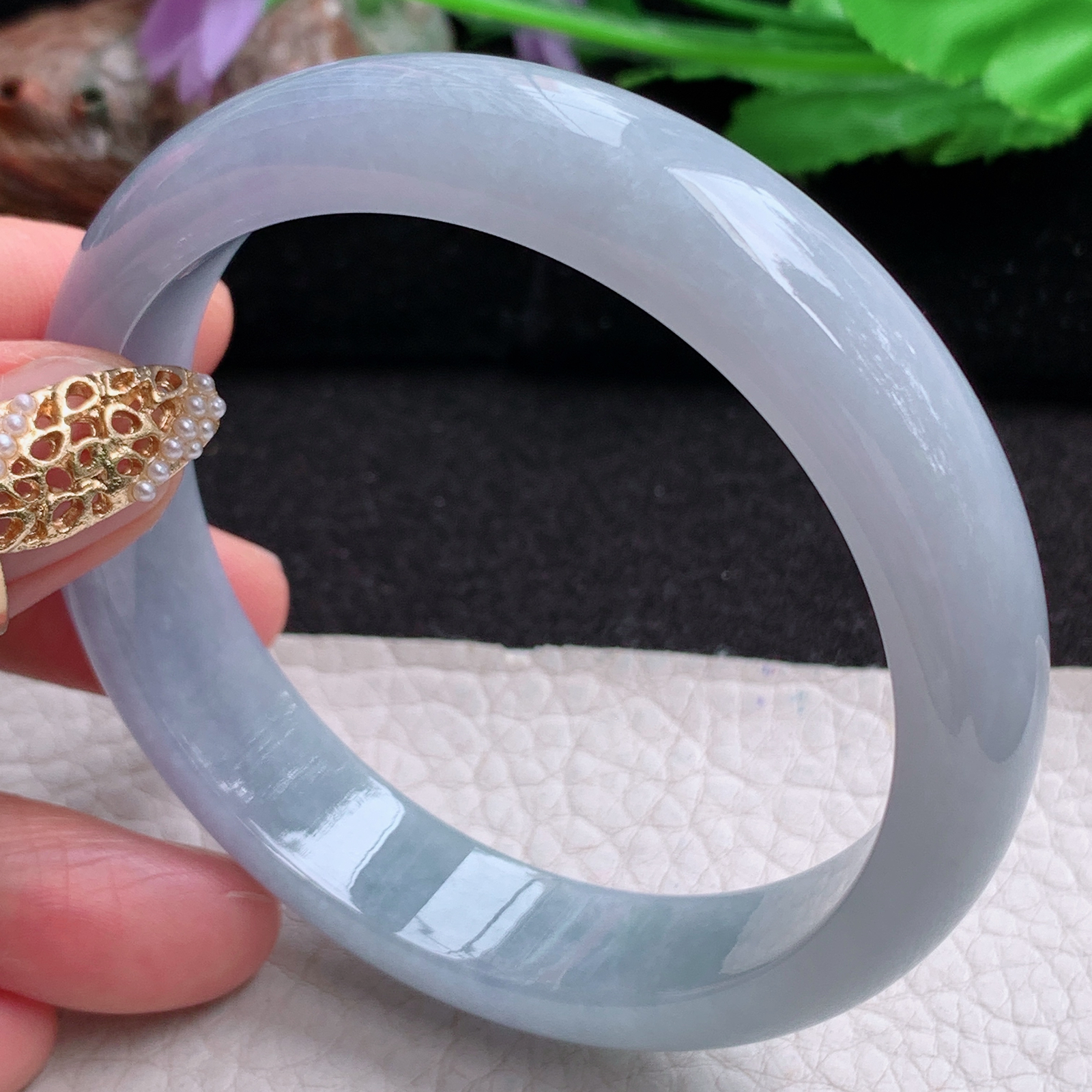 js实拍58.5*13*7.3平安镯 天然缅甸翡翠a货手镯冰紫正圈玉镯子