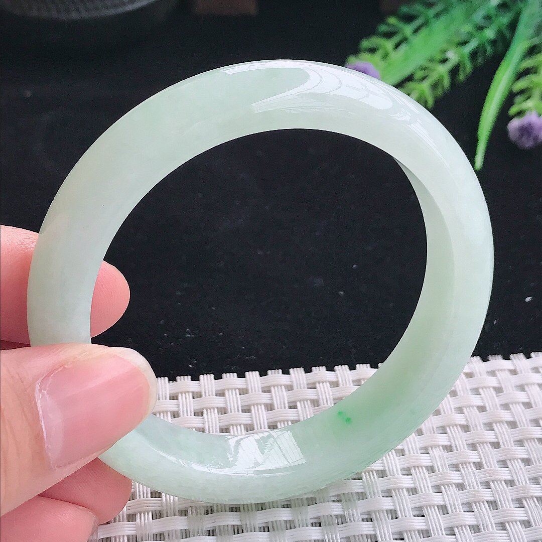 实拍A货翡翠55/12.5/8.3老坑冰润起胶冰晴绿手镯翡翠宽边玉镯平安镯美人镯