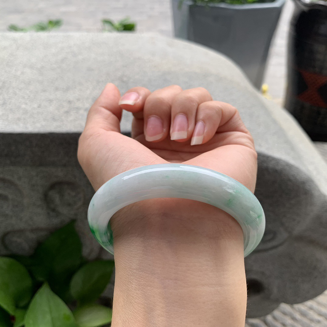 圈口56.6-12.5-9 【飘绿正圈手镯】正圈56 57可戴