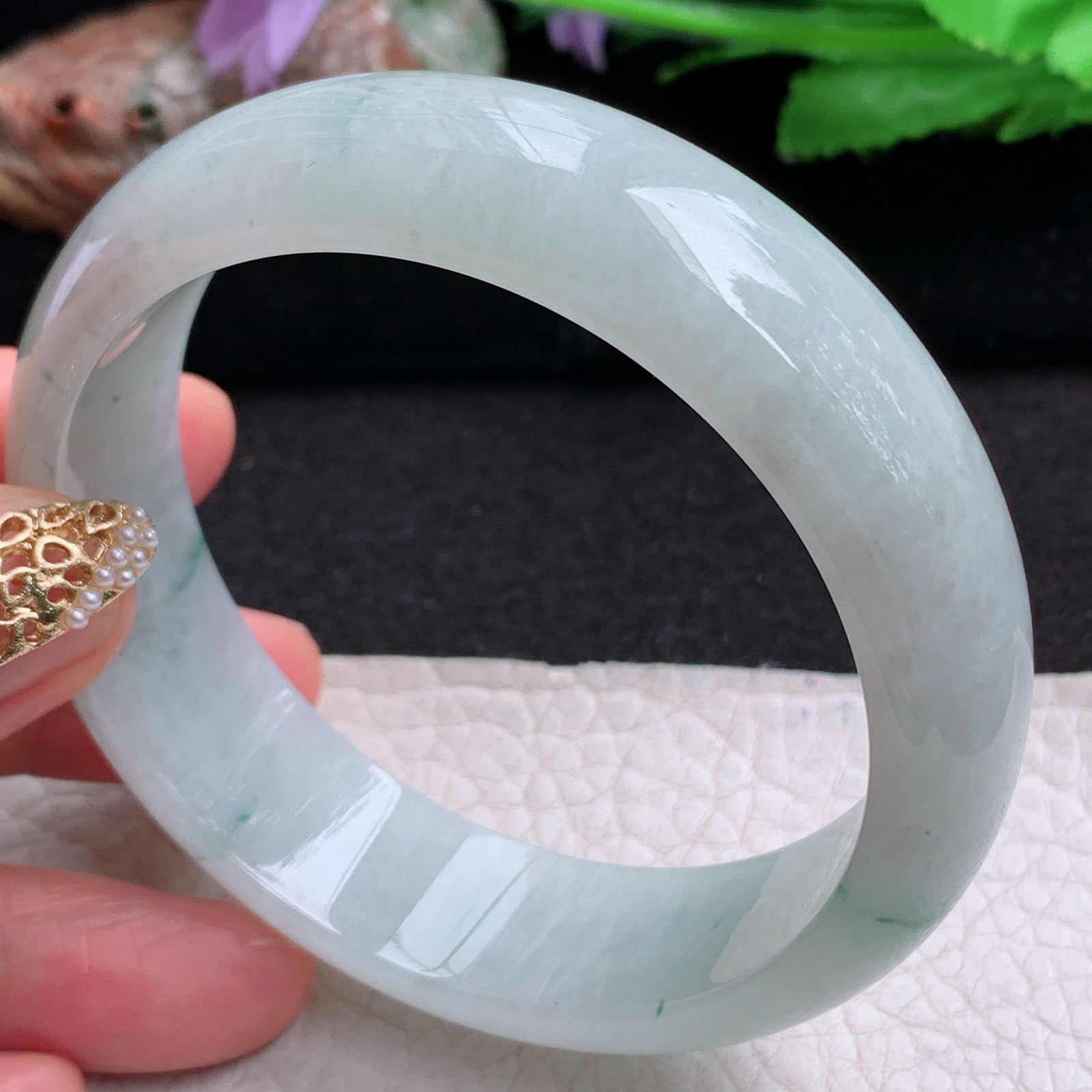 hy实拍58.5*17*7.5轮胎镯 天然缅甸翡翠a货手镯飘花大气正圈玉镯子