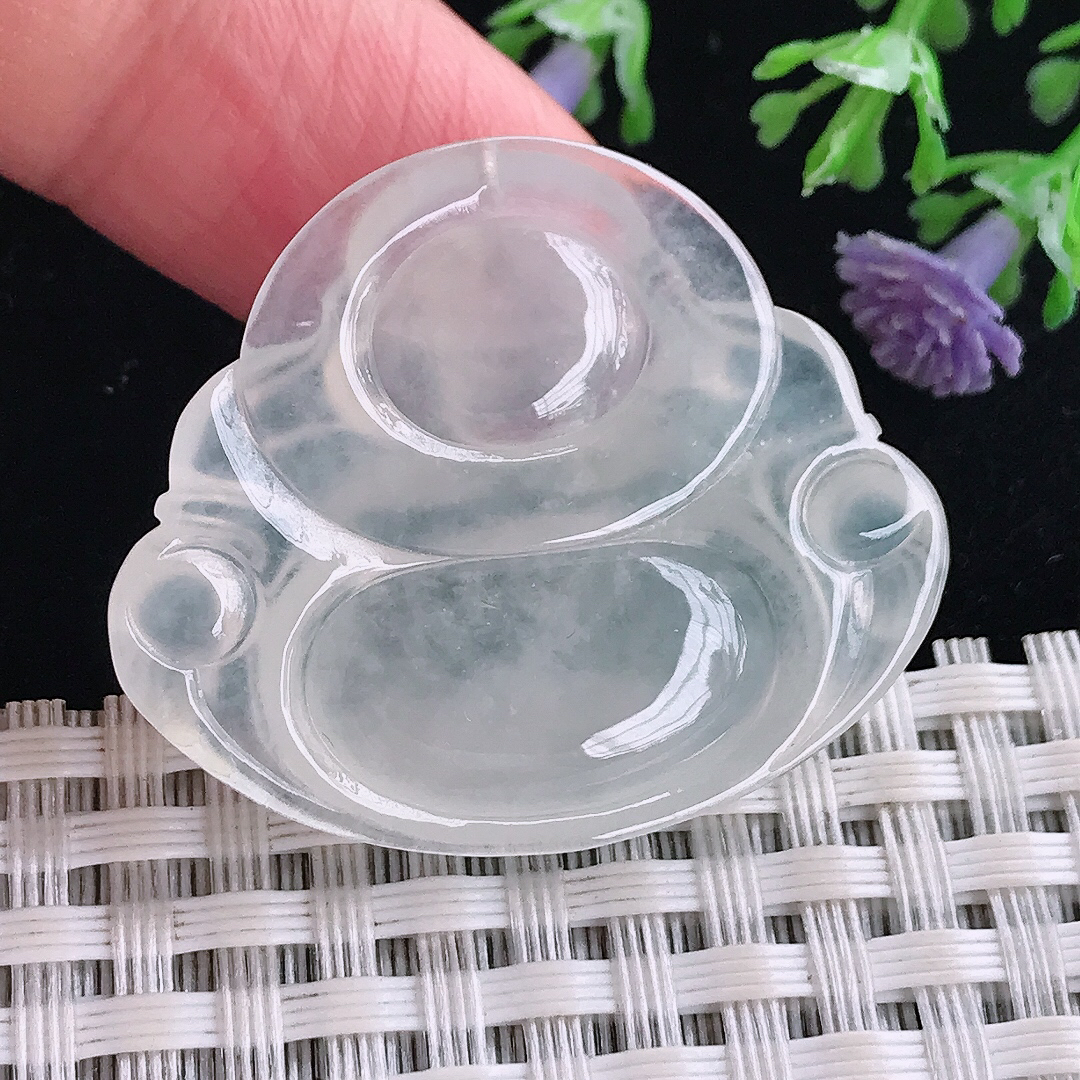 实拍A货翡翠30/35.7/5.7老坑冰种起胶佛公吊坠翡翠玉佛挂件