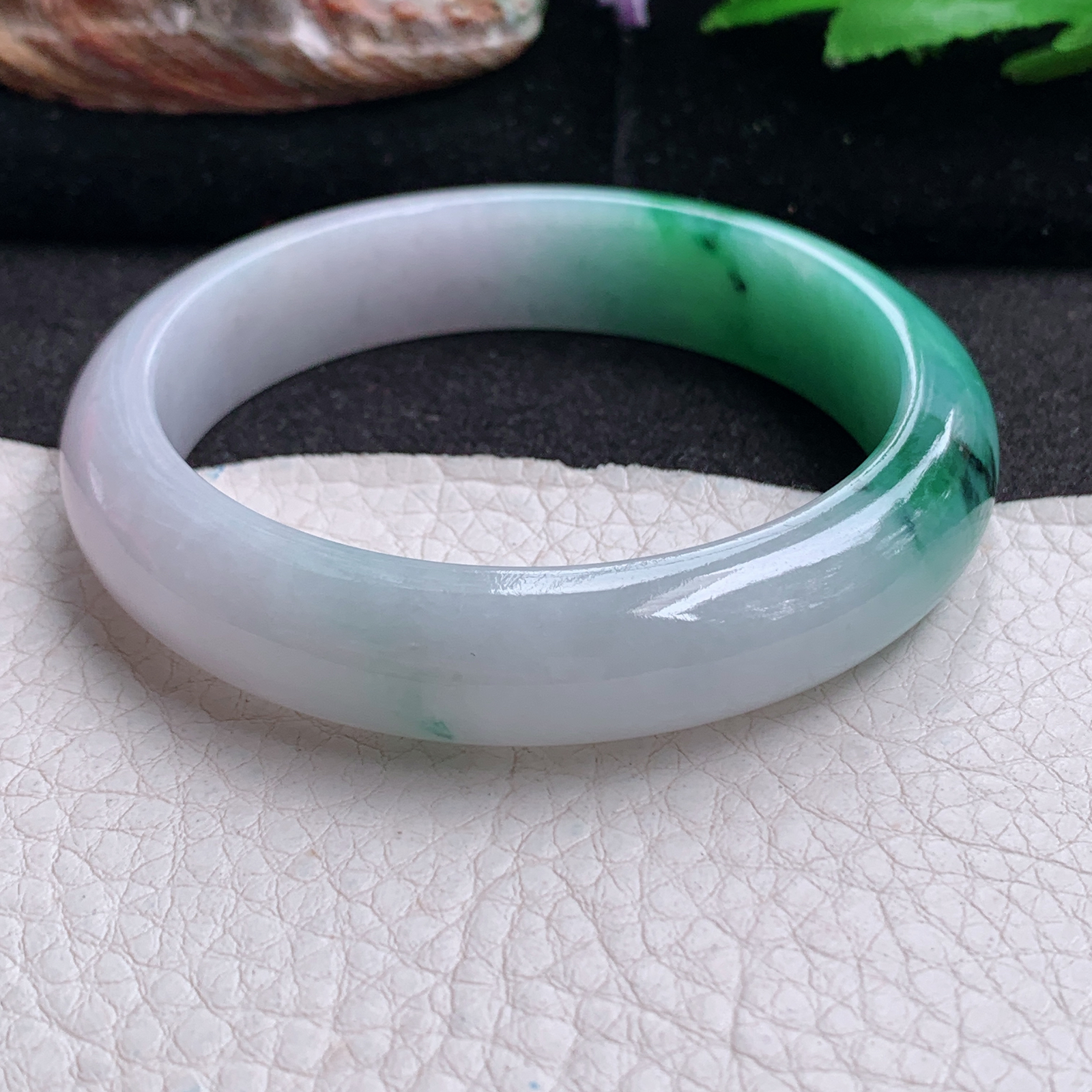 hy实拍55.5*12.7*5招财镯 天然缅甸翡翠a货手镯半山水正圈玉镯子