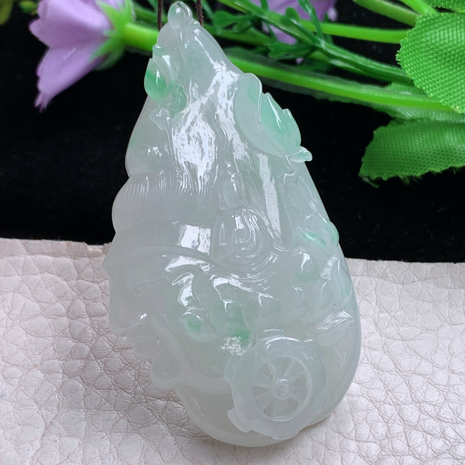 lz实拍58.5*33.5*11天然缅甸翡翠冰飘绿随形普度众生 无相观音玉吊坠 玉挂件