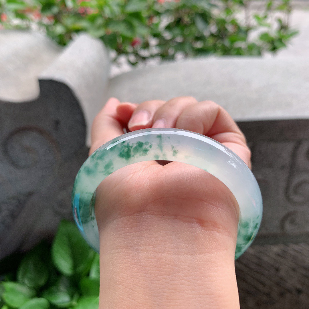 圈口 56.3-12.8-8.3【高冰飘花正圈手镯】正圈56 57可戴