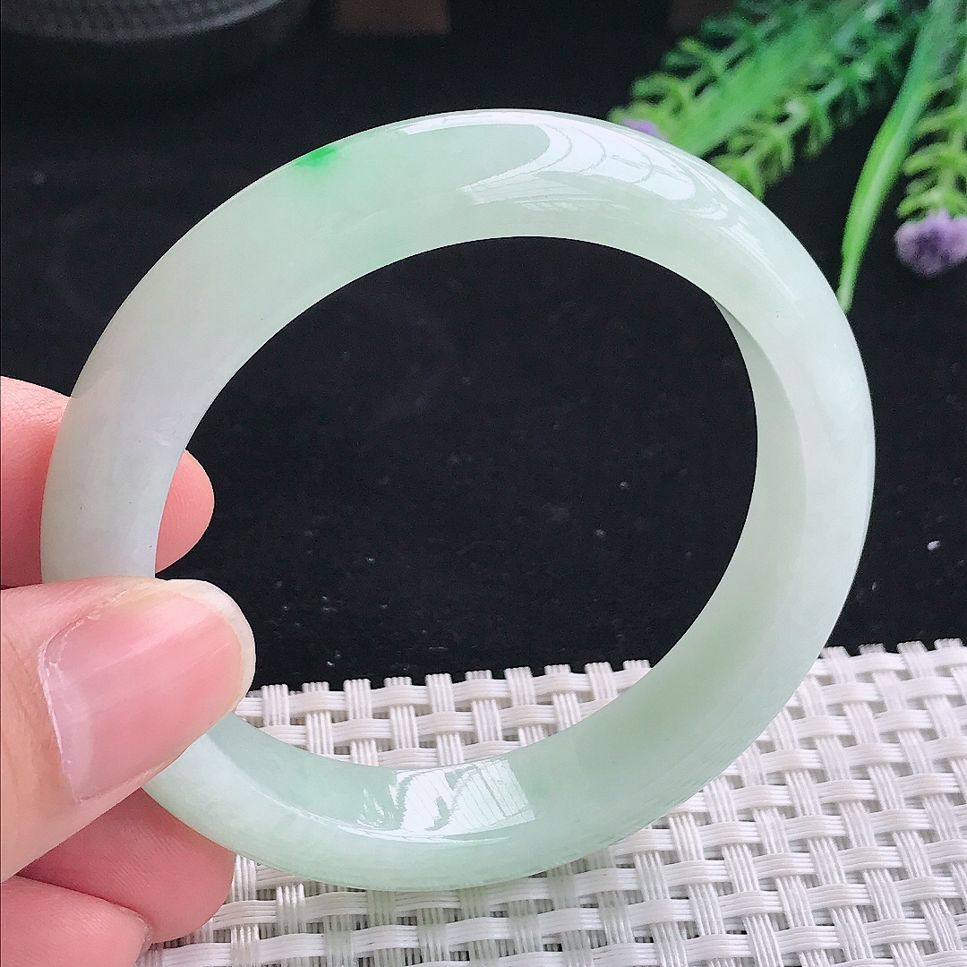 实拍A货翡翠55/12.5/8.3老坑冰润起胶冰晴绿手镯翡翠宽边玉镯平安镯美人镯