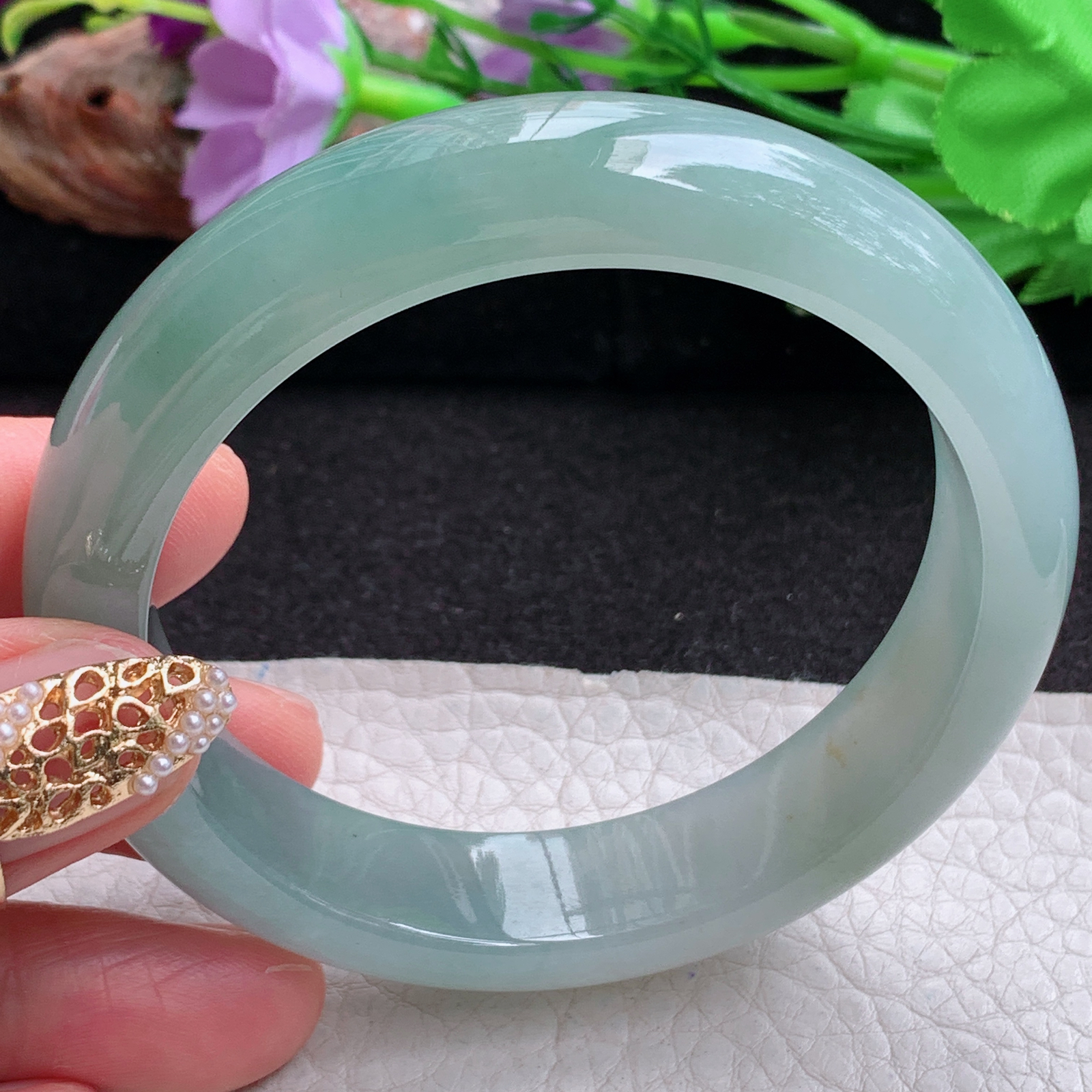 p实拍57*13.6*8.5平安镯 天然缅甸翡翠a货手镯冰晴正圈玉镯子