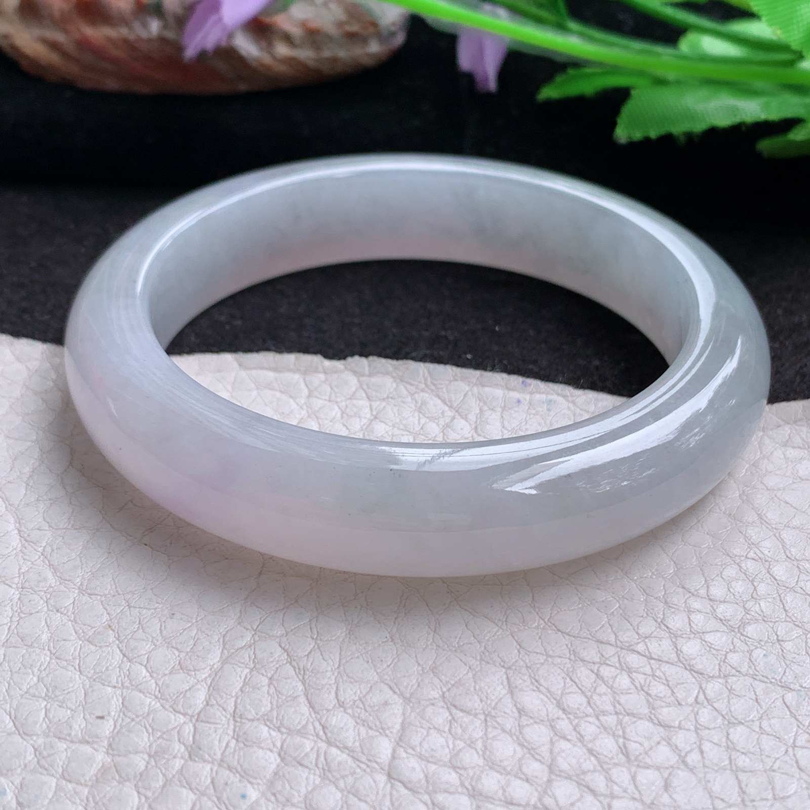 cc 实拍57*12.5*8.8平安镯 天然翡翠a货手镯淡紫冰胶正圈玉镯子