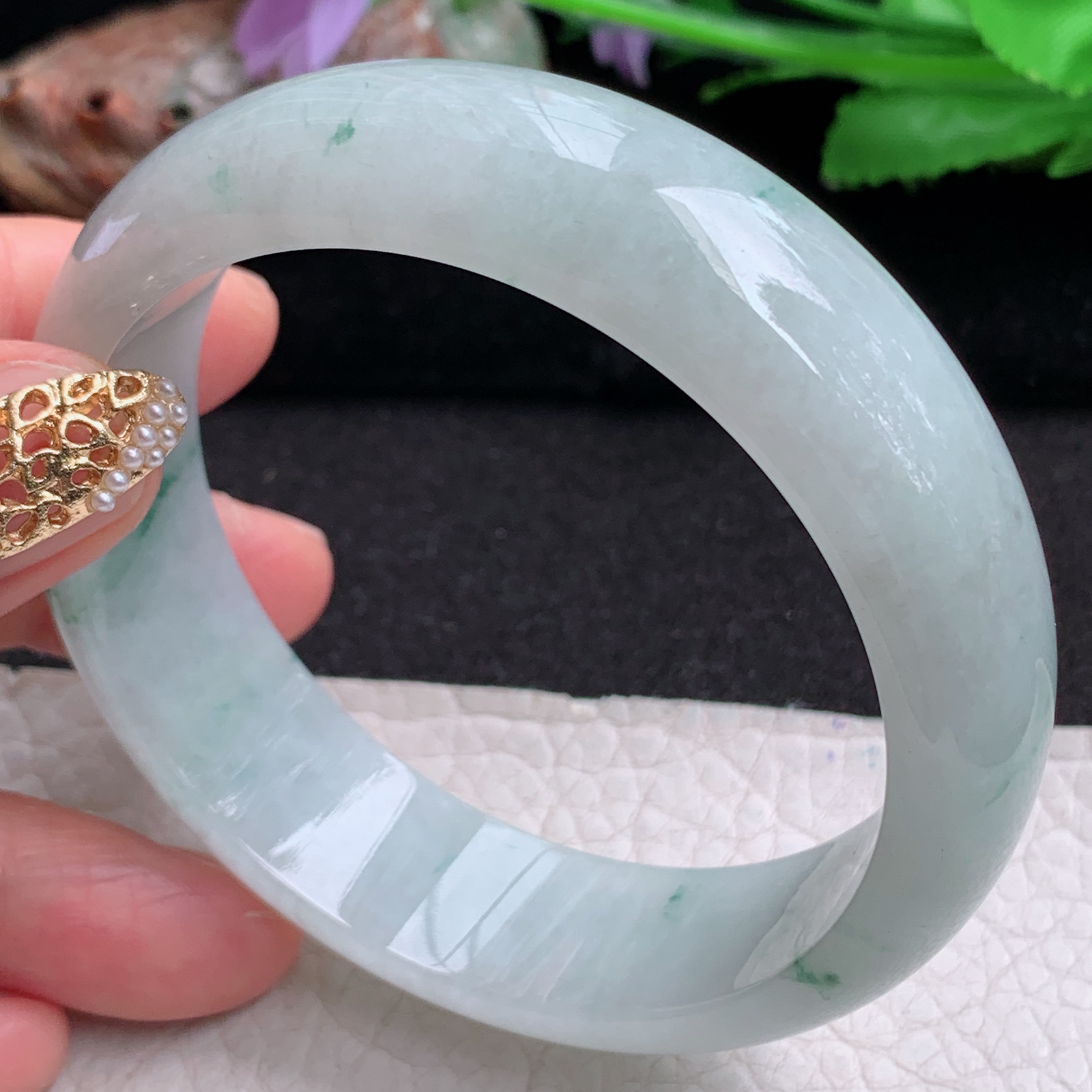 hy实拍58.5*17*7.5轮胎镯 天然缅甸翡翠a货手镯飘花大气正圈玉镯子